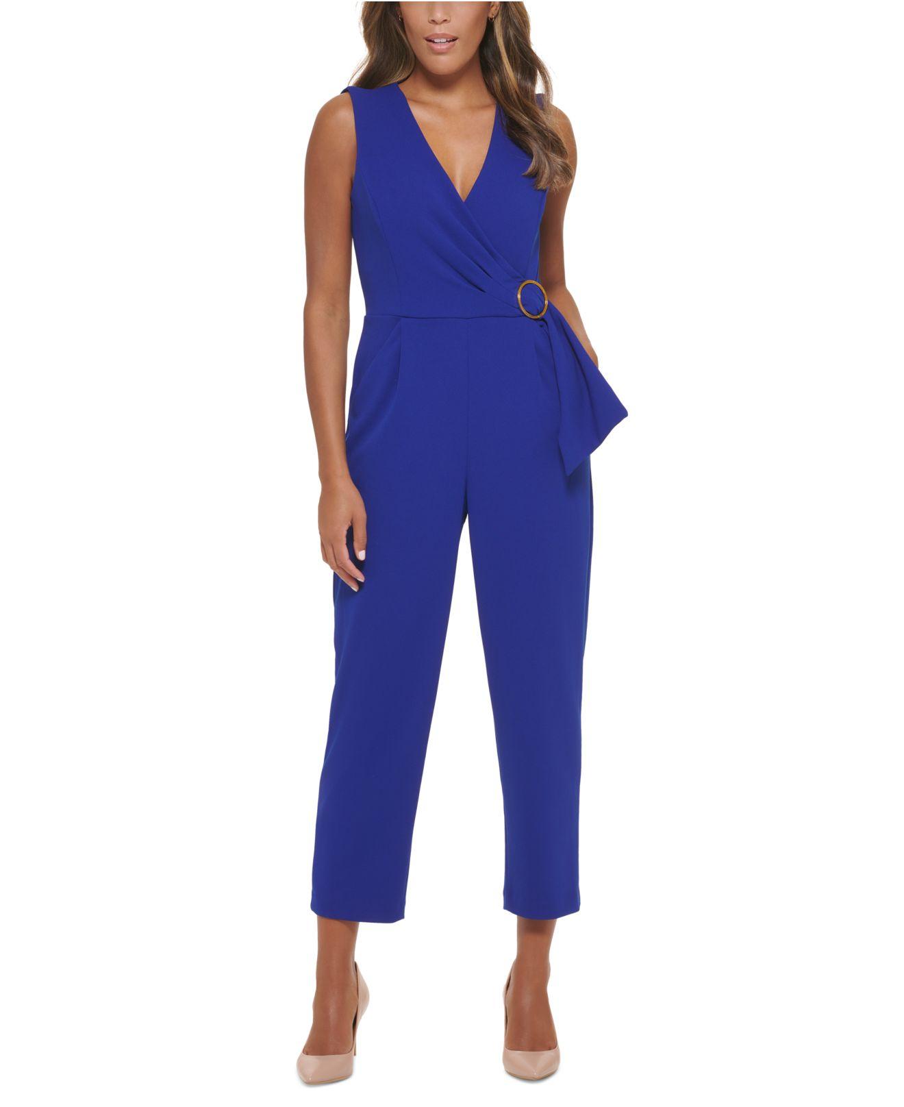 Calvin Klein Sleeveless Side-buckle Jumpsuit in Blue | Lyst