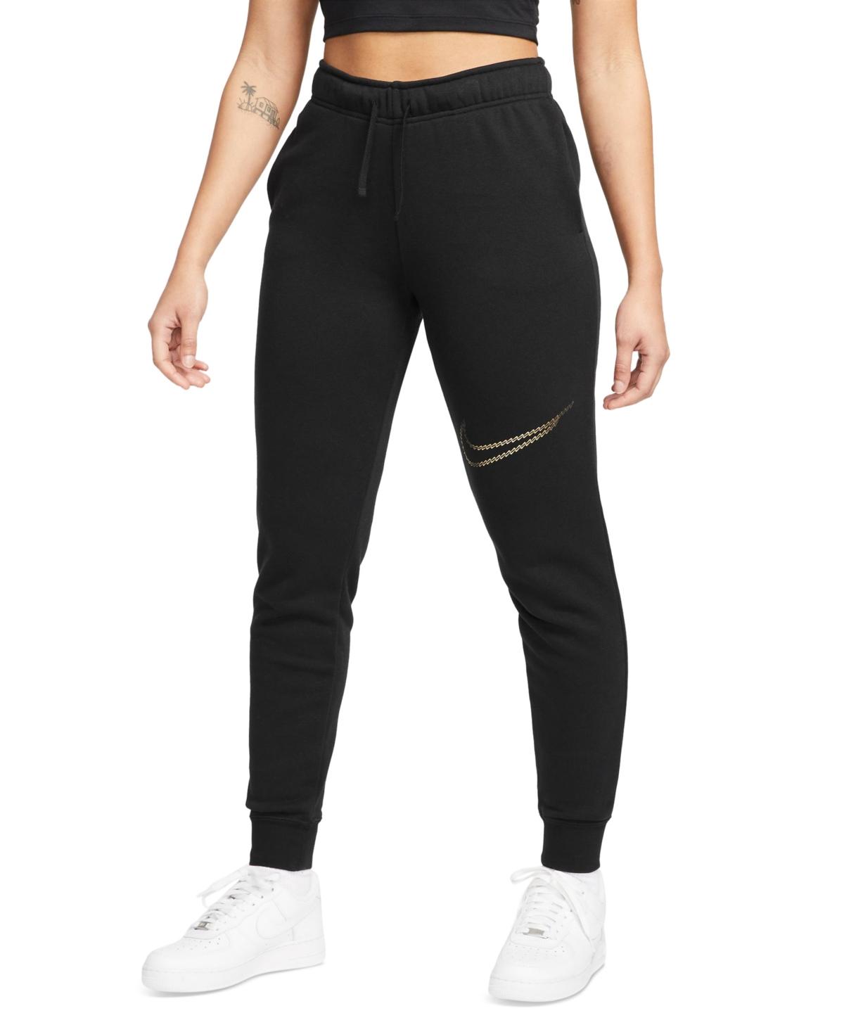 Nike Sportswear Club Fleece Shine Mid rise Pants in Black Lyst
