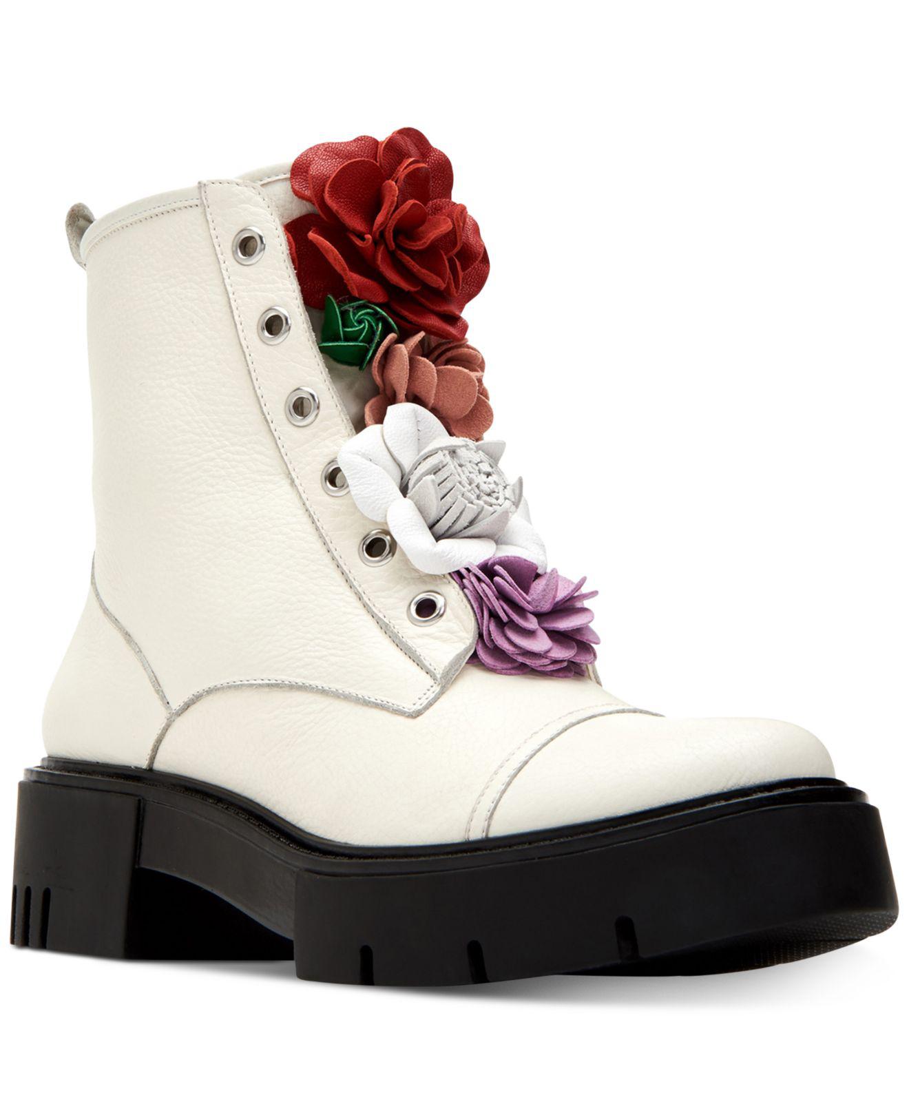 Katy Perry Leather Bliss Floralembellished Combat Boots in Ivory