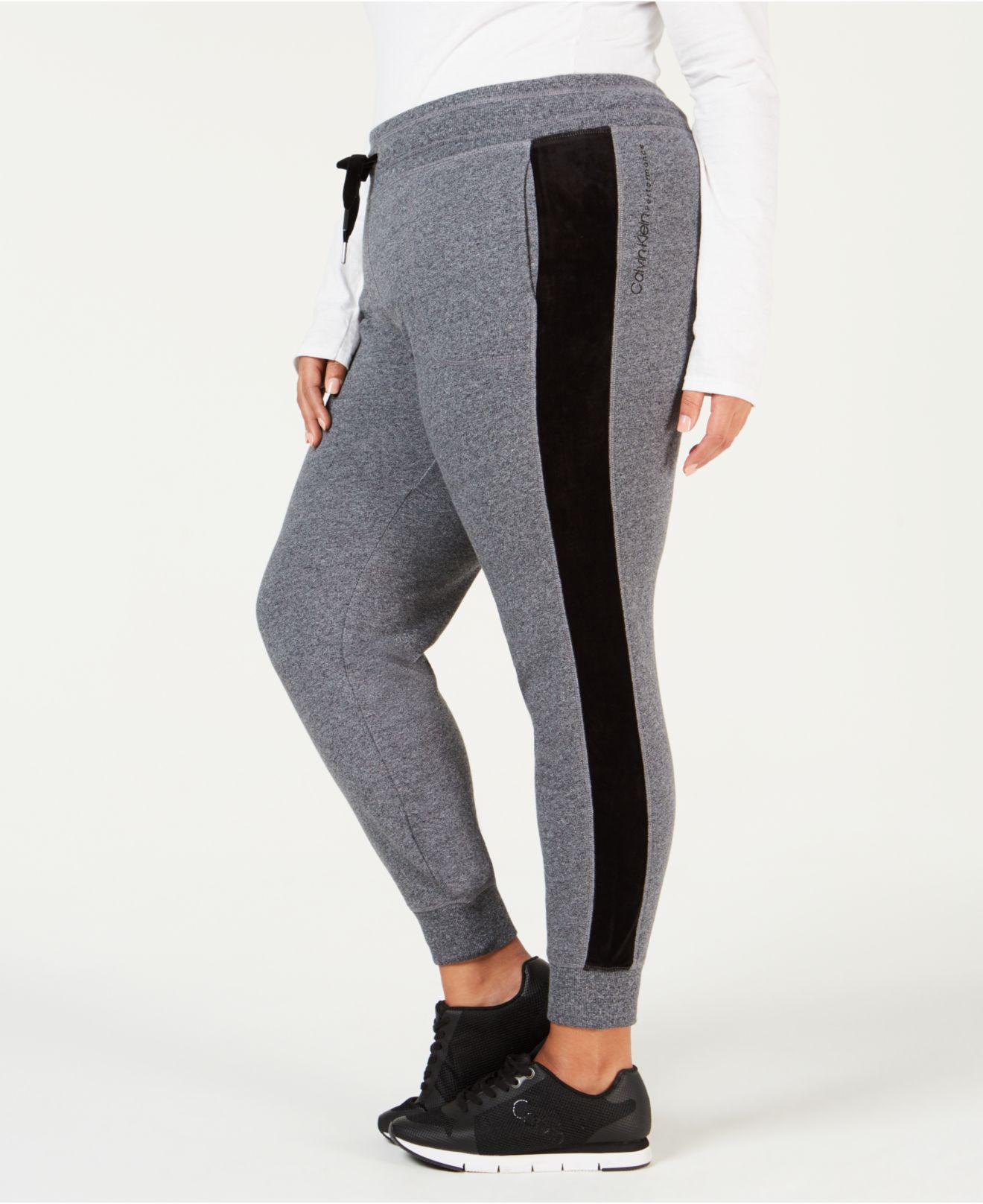 Lyst - Calvin Klein Performance Plus Size Velour-stripe Joggers in Gray