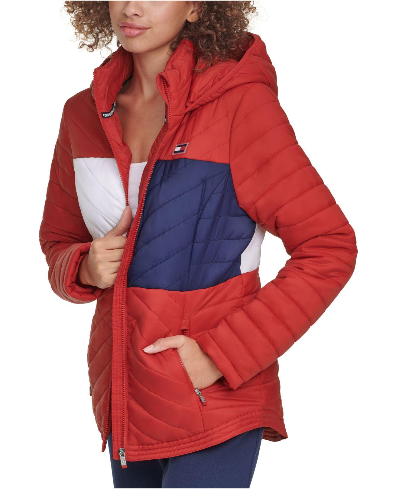 Tommy Hilfiger Synthetic Sport Colorblocked Puffer Jacket in Red Lyst