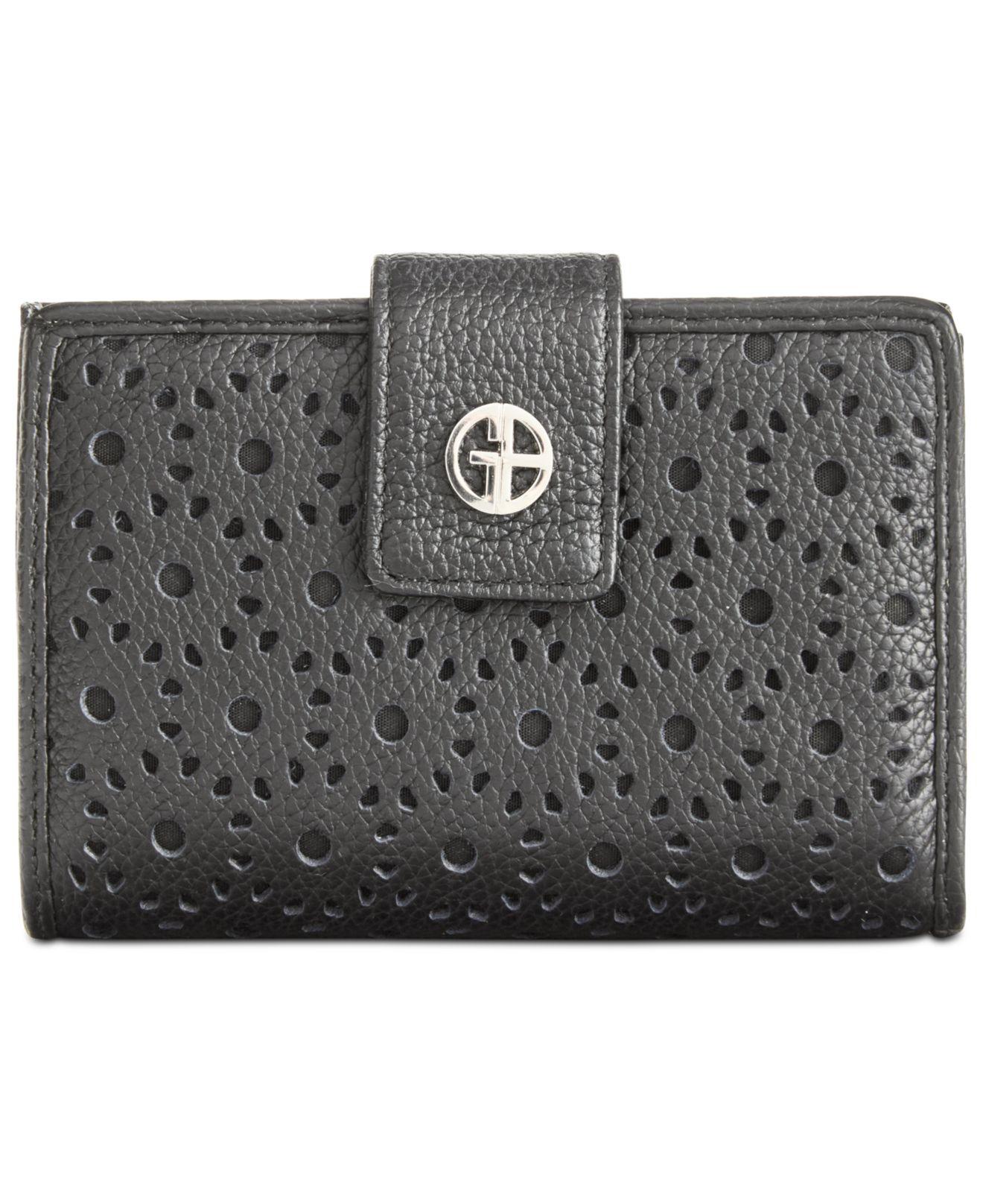 Giani Bernini Leather Softy Perforated Wallet in Black/Black (Black) - Lyst