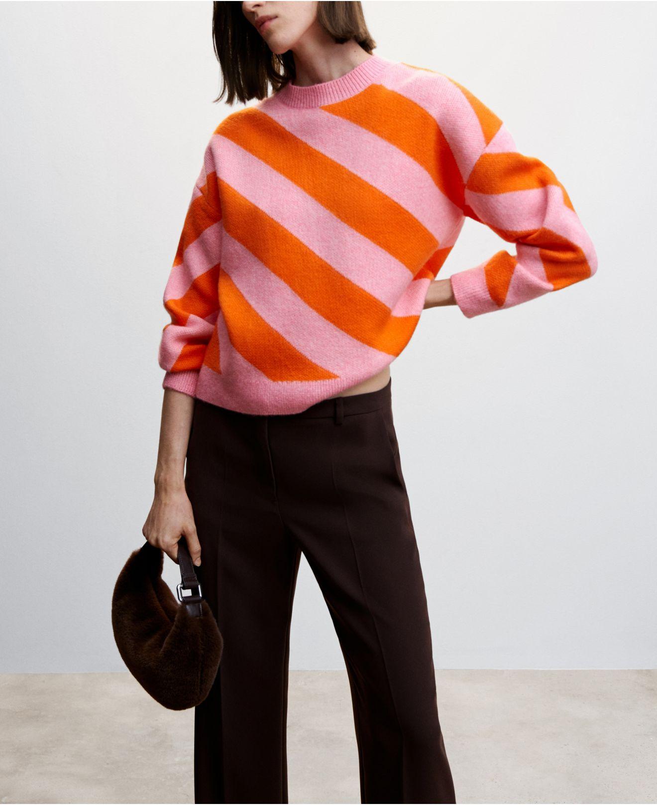 Mango Striped Sweater in Orange | Lyst