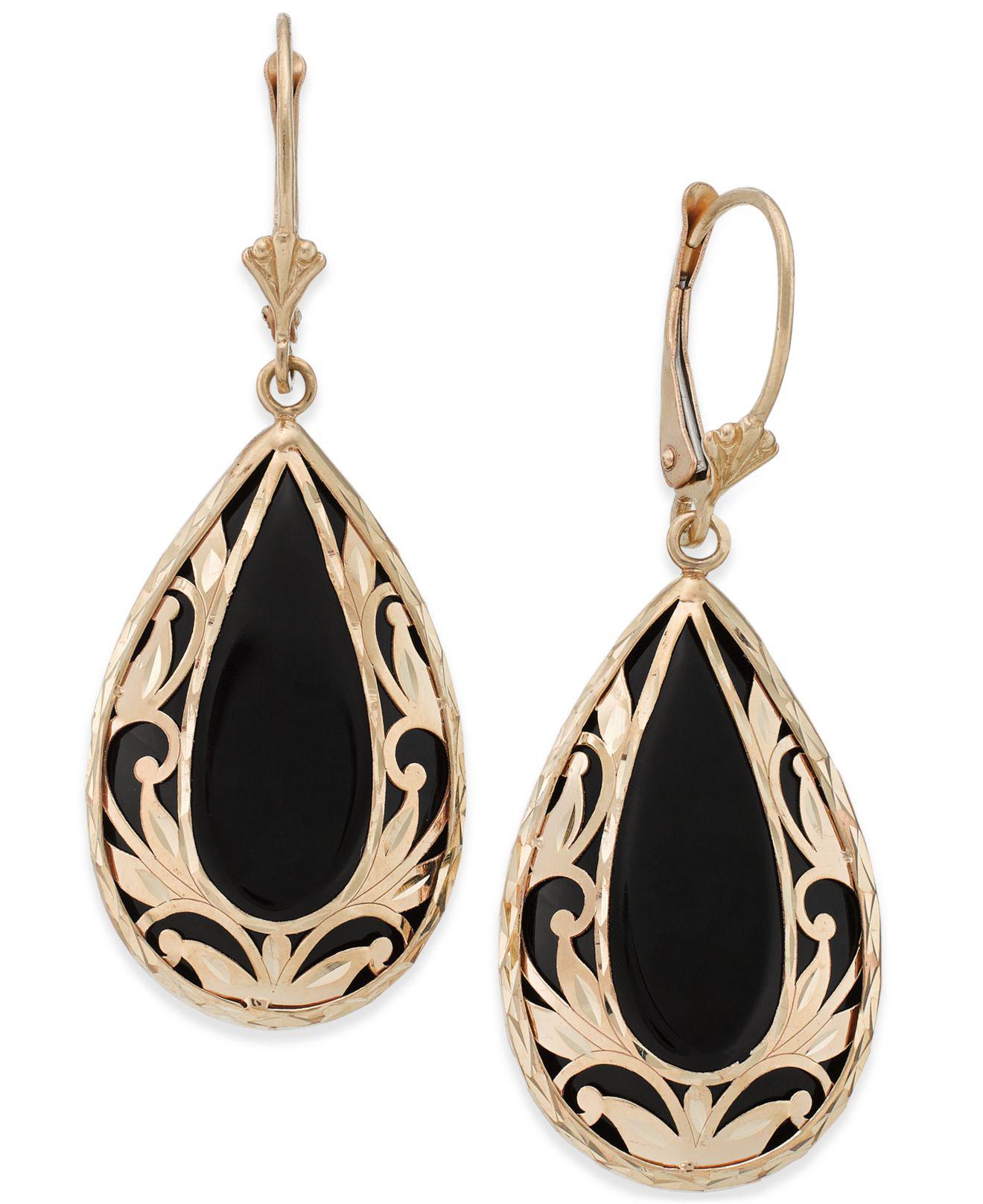 Macy's Onyx Teardrop Decorative Framed Drop Earrings In 14k Gold in Black |  Lyst