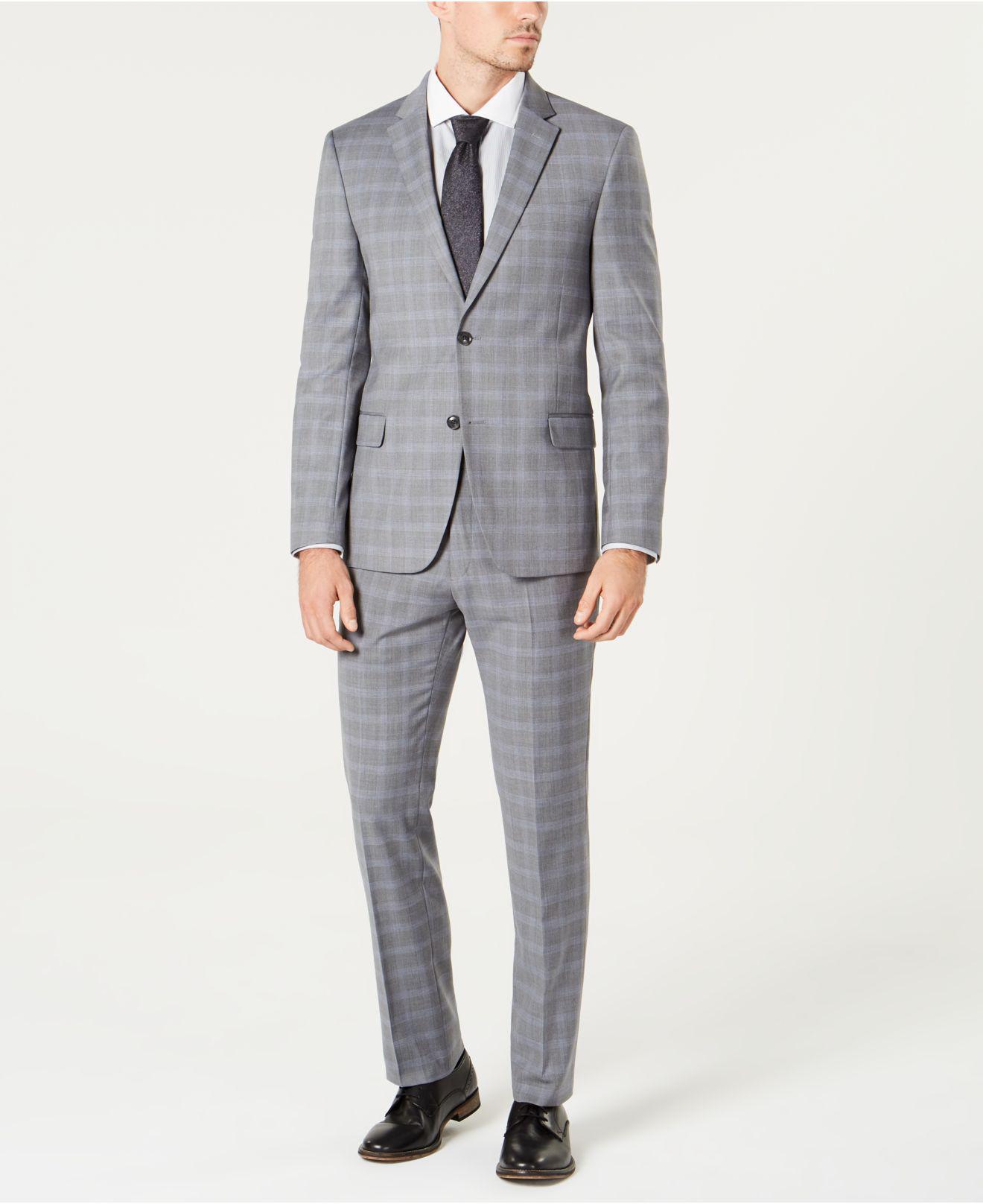 Tommy Hilfiger Wool Modernfit Th Flex Stretch Gray/blue Plaid Suit for