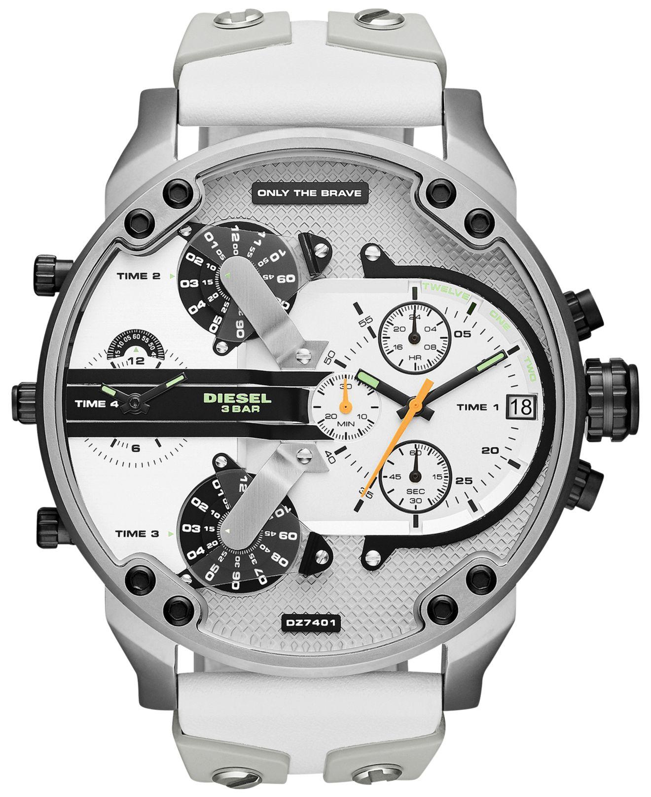 DIESEL Men's Chronograph Mr. Daddy 2.0 White Leather & Silicone Strap ...