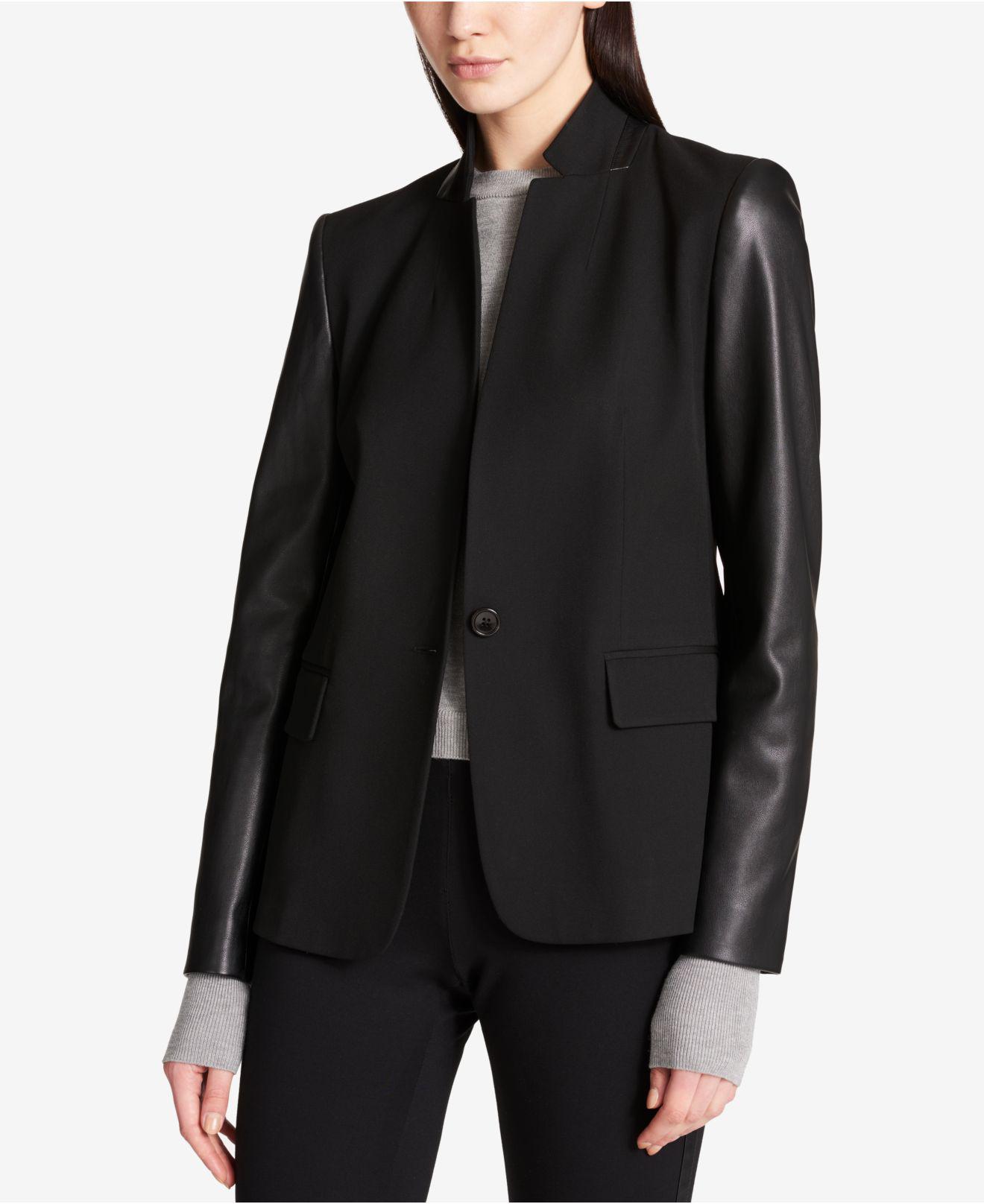 Dkny faux leather sleeve blazer hotsell