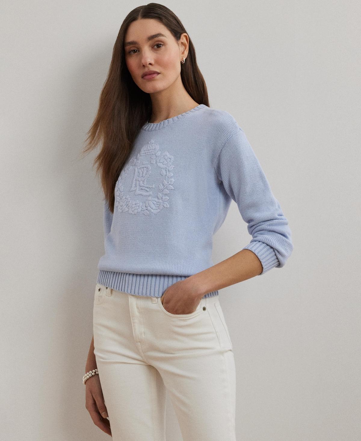 Ralph Lauren Floral-logo Combed Cotton Sweater in Blue Lyst