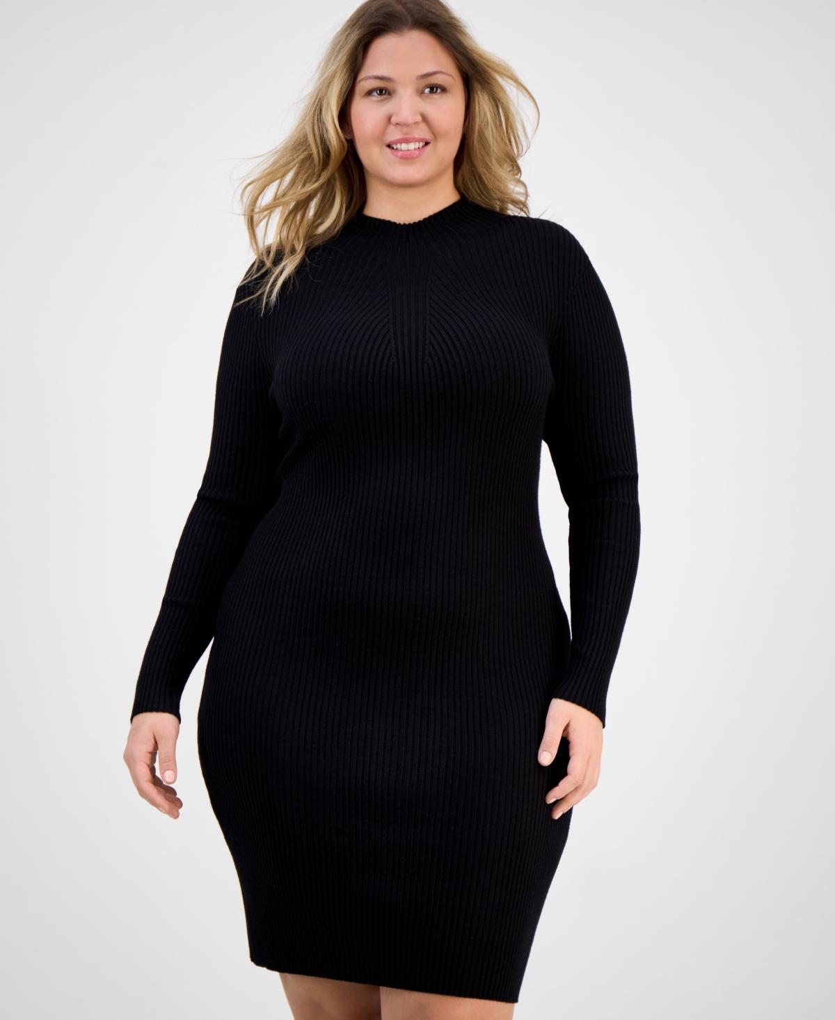 BarIII Trendy Plus Size Ribbed Sweater Dress in Black Lyst