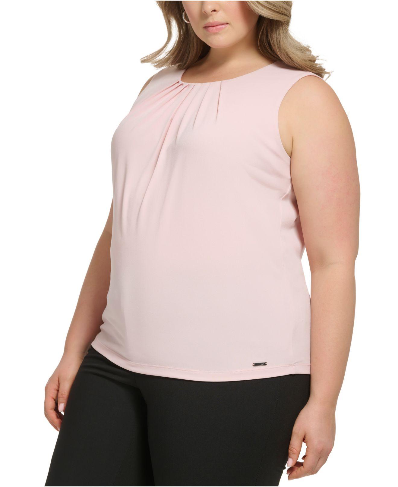 Calvin Klein Plus Size Sleeveless Pleat-neck Blouse in Pink | Lyst