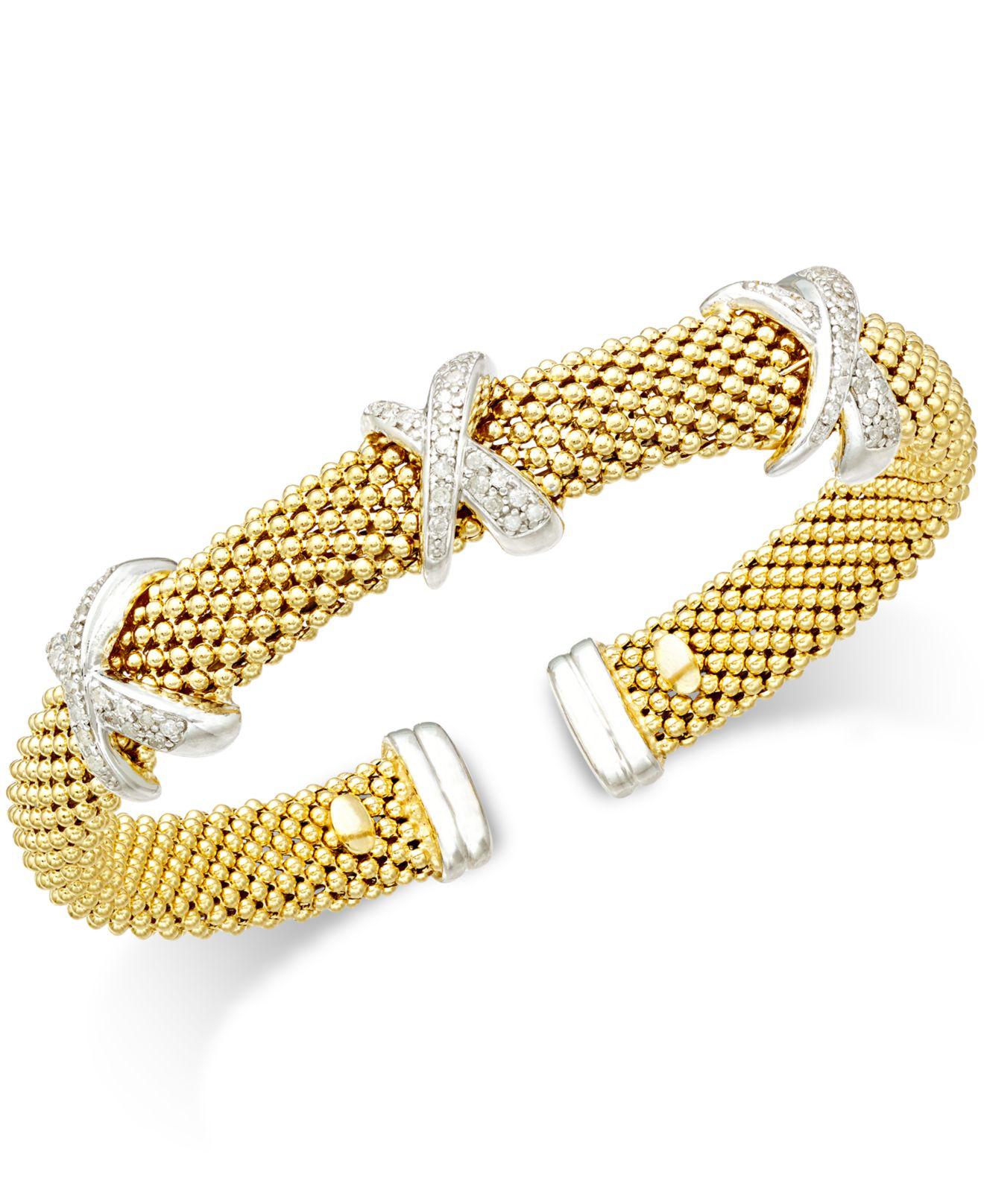 Macy's Diamond Mesh X Bangel Bracelet (1/2 Ct. T.w.) In 14k Goldplated