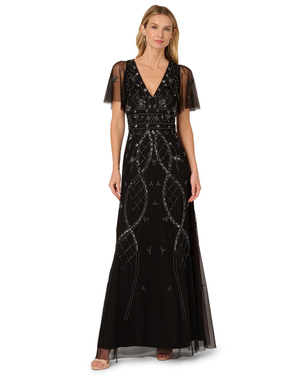 adrianna papell flutter sleeve beaded dress Fitted Flutter Sleeve Bridal Gown by Adrianna Papell 40380