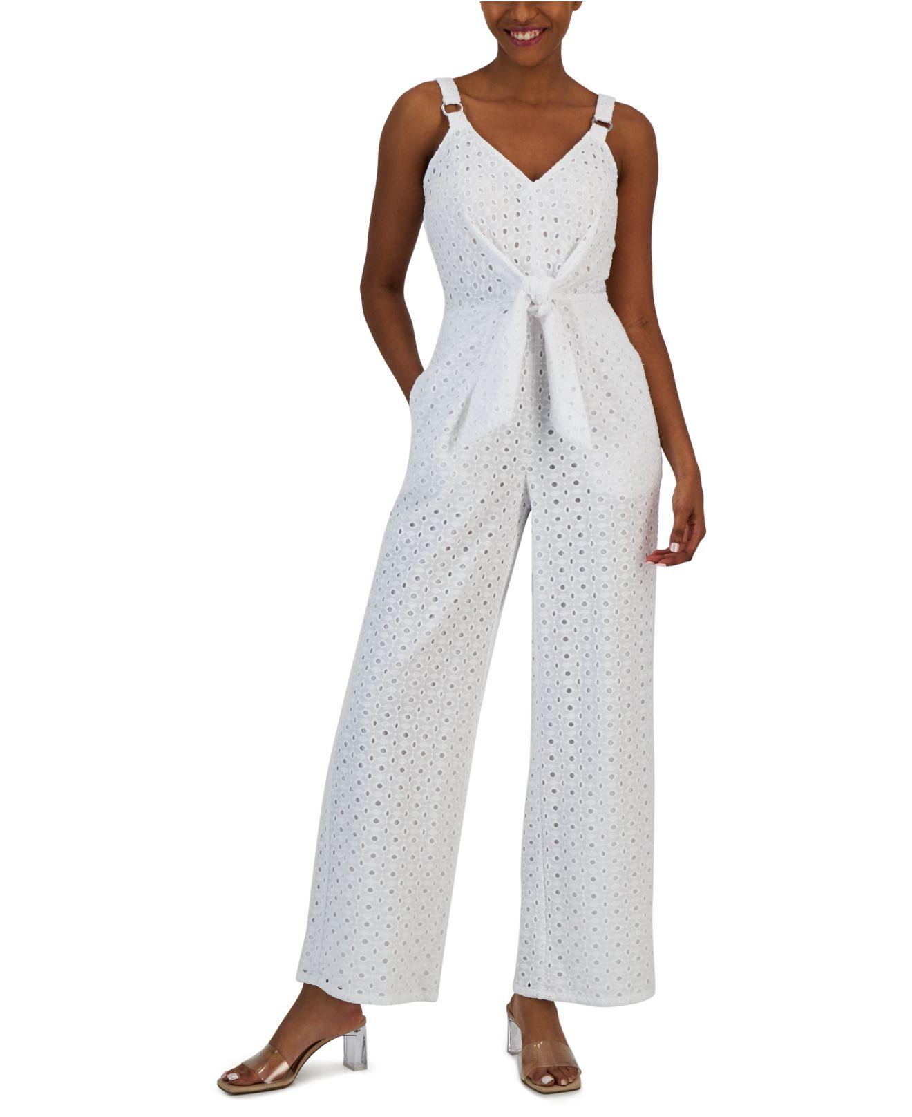 INC International Concepts Eyelet Tie-waist Jumpsuit, Created For Macy's in  White | Lyst