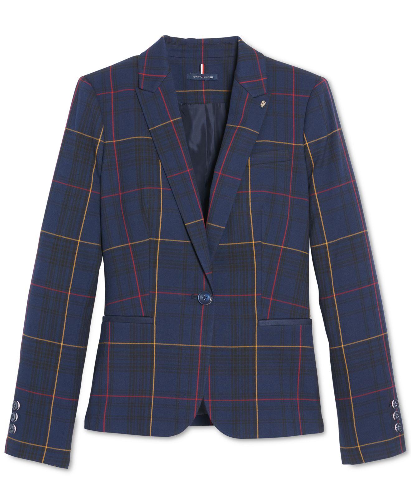 Tommy Hilfiger Windowpane-print Elbow-patch Jacket in Blue | Lyst