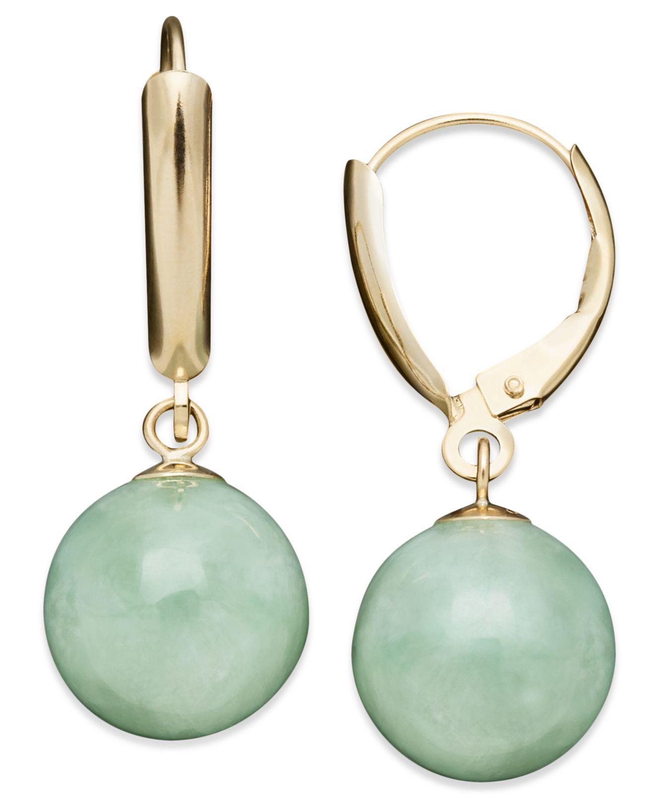 Macy's 14k Gold Earrings, Jade Bead Drop Earrings in Metallic - Lyst