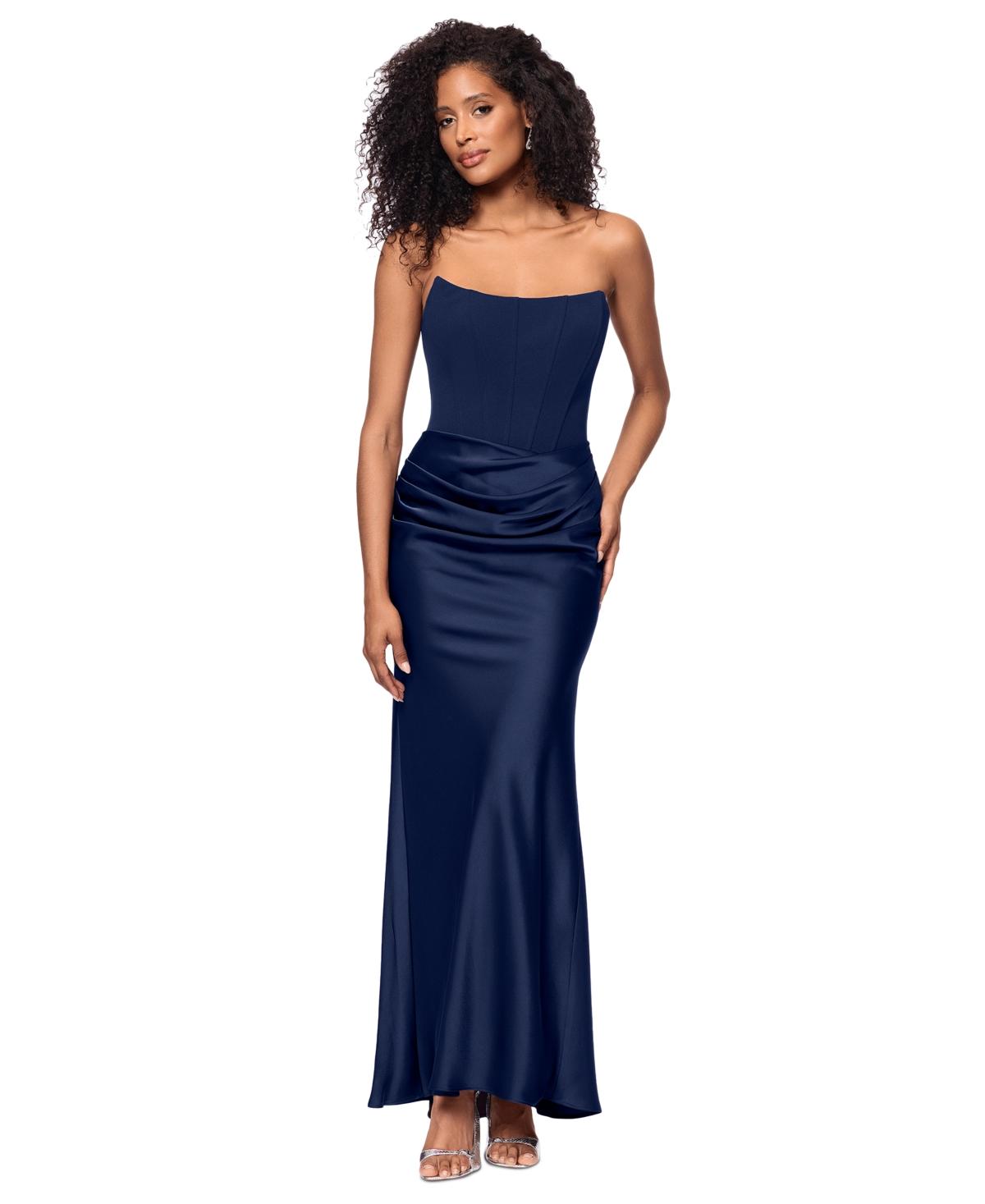 betsy and adam corset dress Betsy & Adam Women's Mixed-Media Strapless Corset Gown
