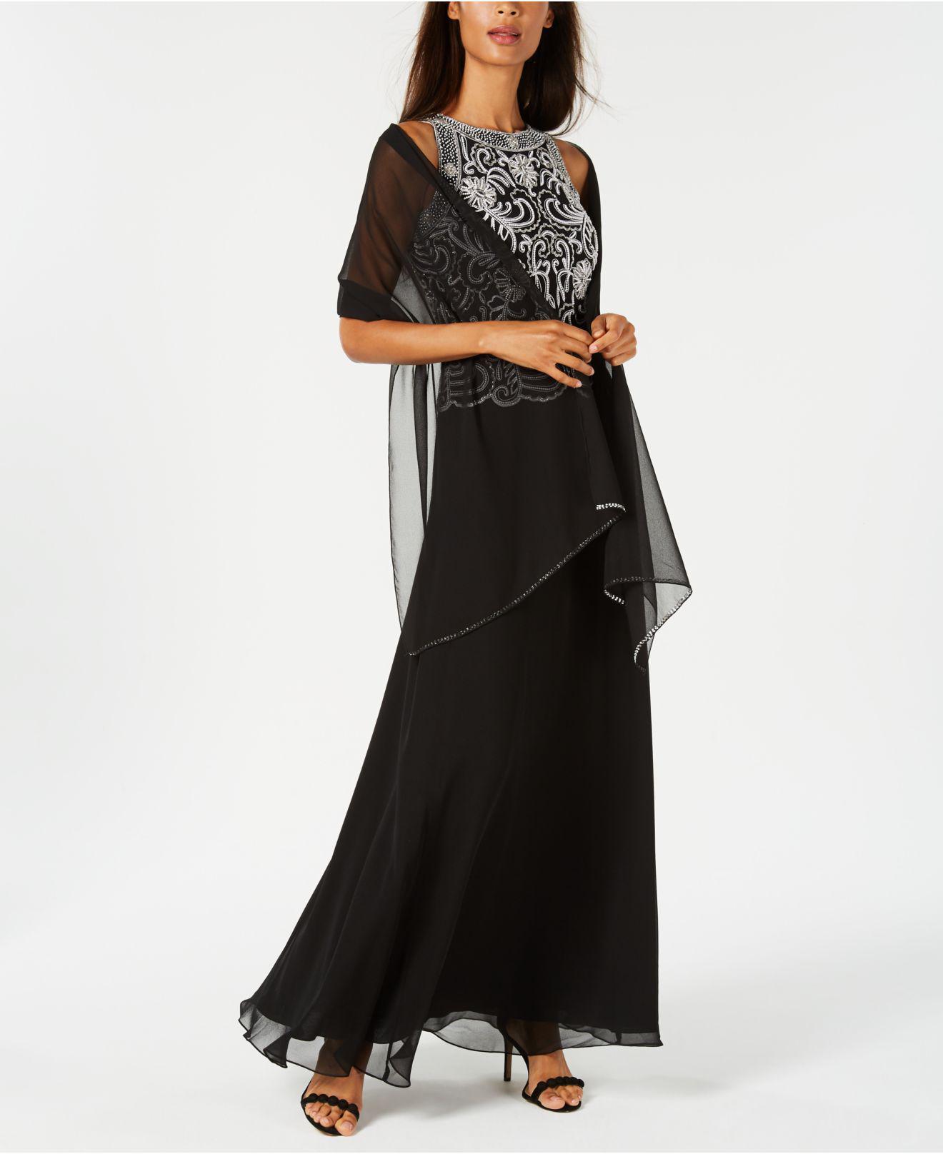 J Kara Beaded Gown & Chiffon Scarf in Black/White (Black) - Lyst