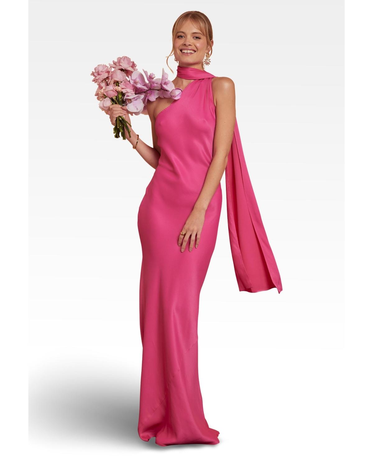 satin maids dress High-Neck Cutout Satin Dress with Pockets