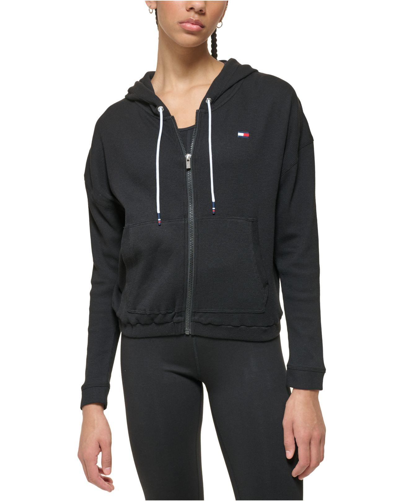 Tommy Hilfiger Waffleknit Fullzip Hoodie in Black Lyst