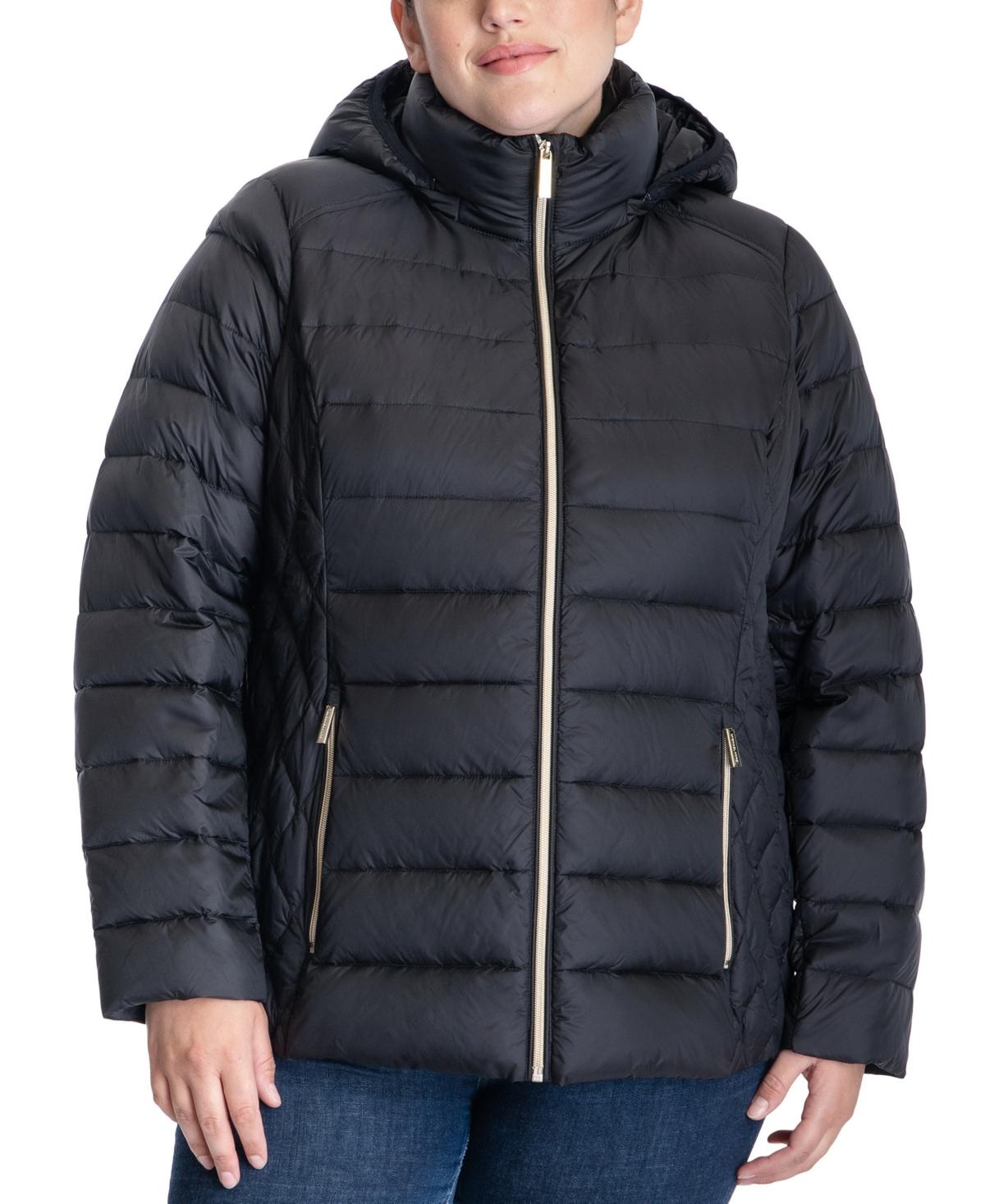 Michael Kors Michael Plus Size Hooded Stretch Packable Down Puffer