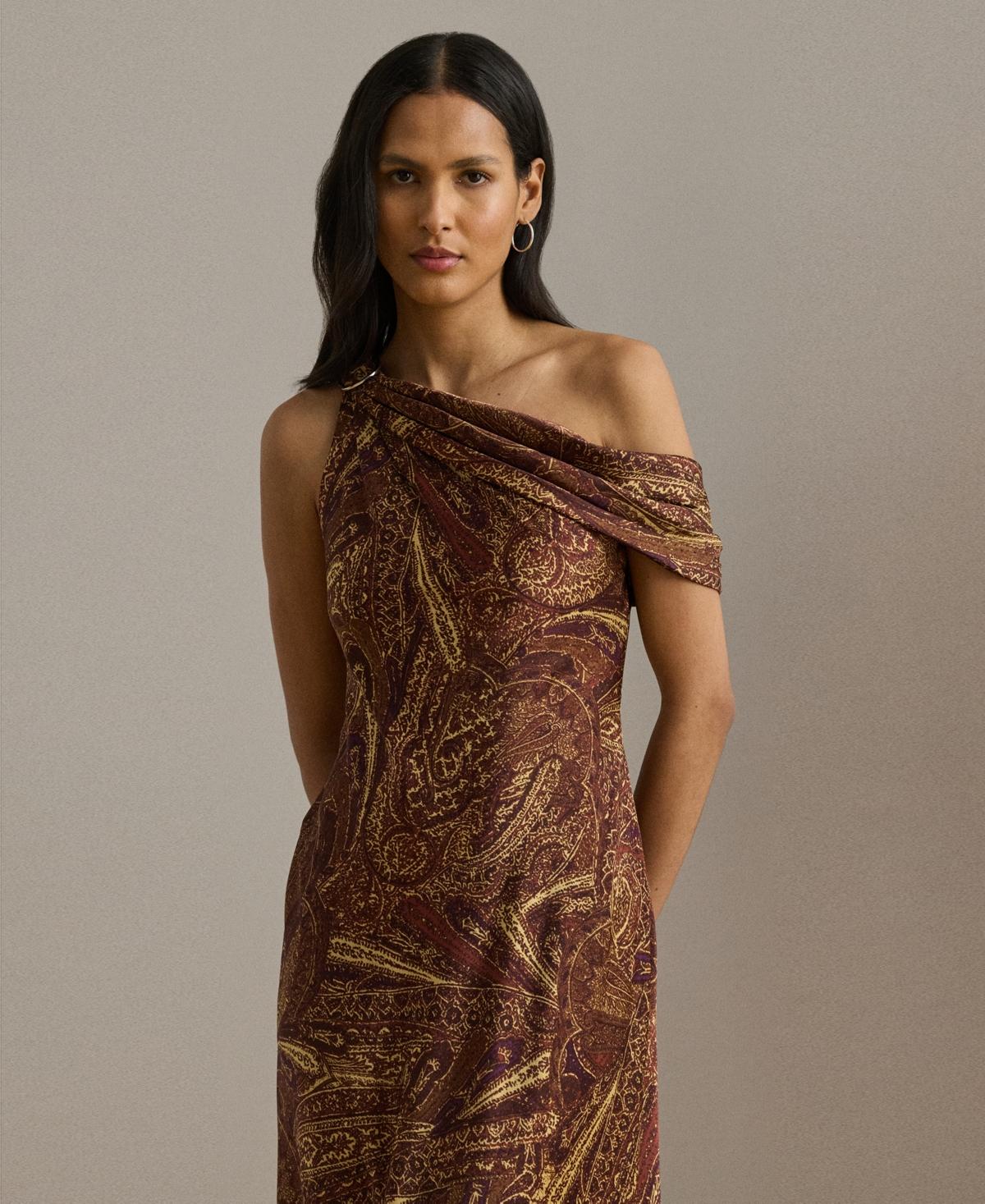 Ralph Lauren Print Buckle-trim Off-the-shoulder Gown in Brown | Lyst