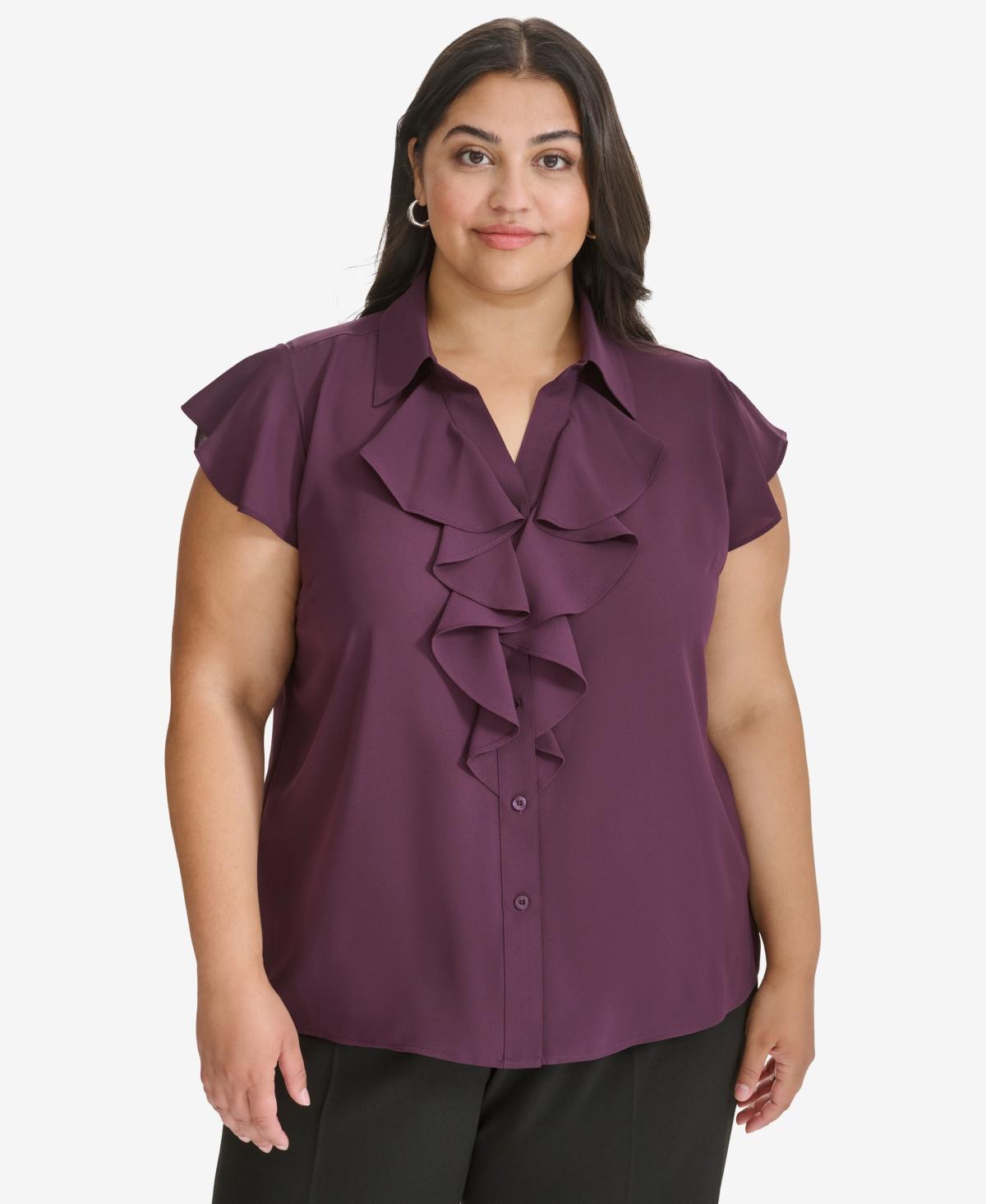 Calvin Klein Plus Size Ruffled Cap sleeve Blouse in Purple Lyst