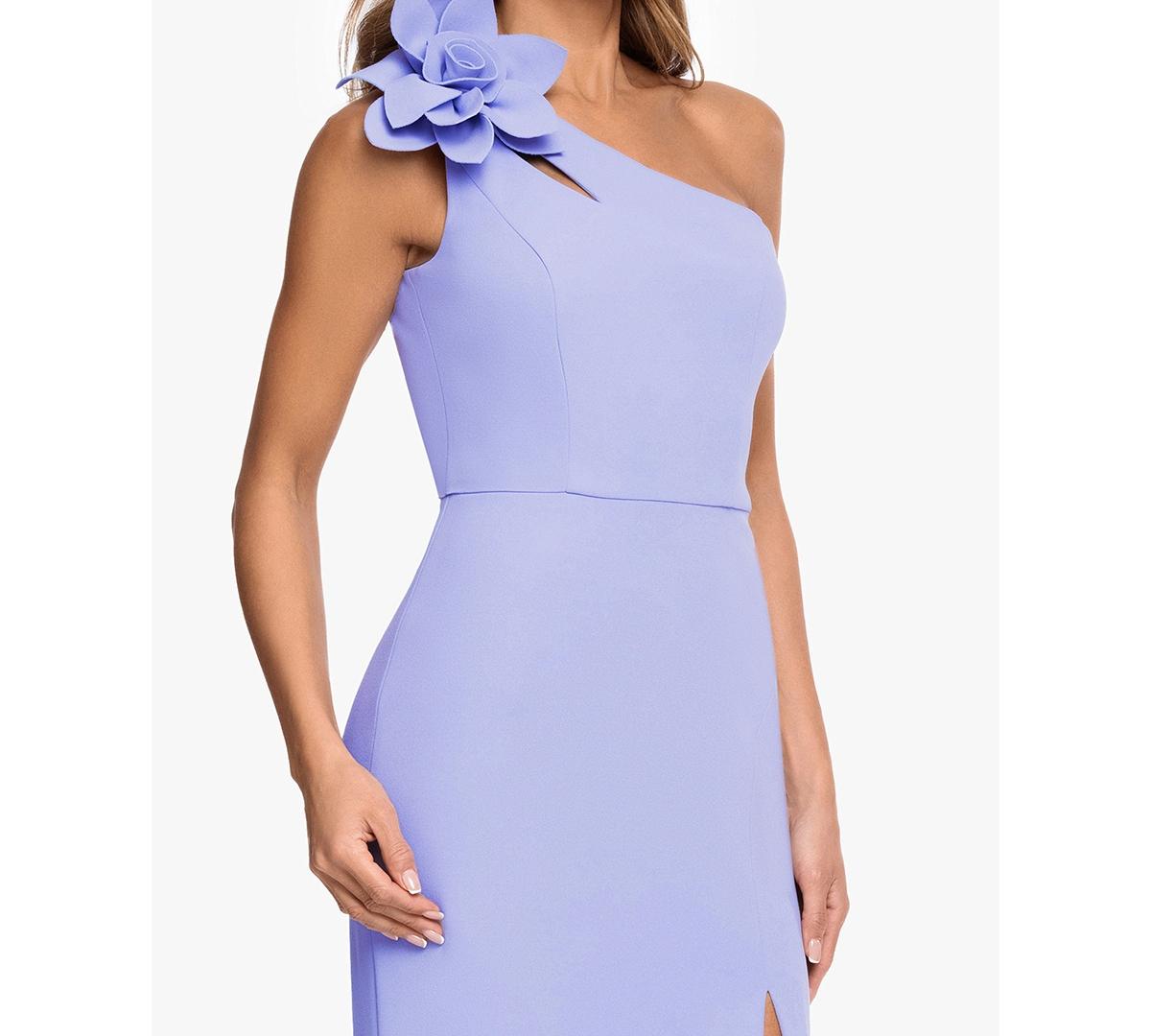 open lace back dress Petite "Teresa" Jersey Knit One Shoulder Applique Floor Length Dress