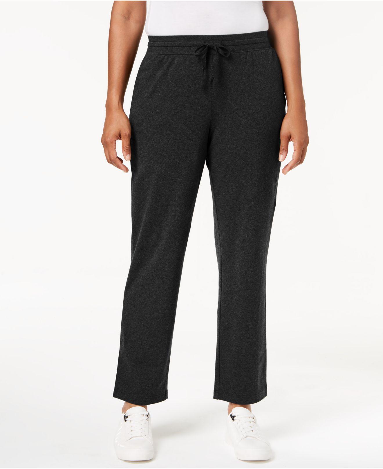 Karen Scott Cotton Sport Drawstring Straightleg Pants, Created For Macy's in Deep Black (Black