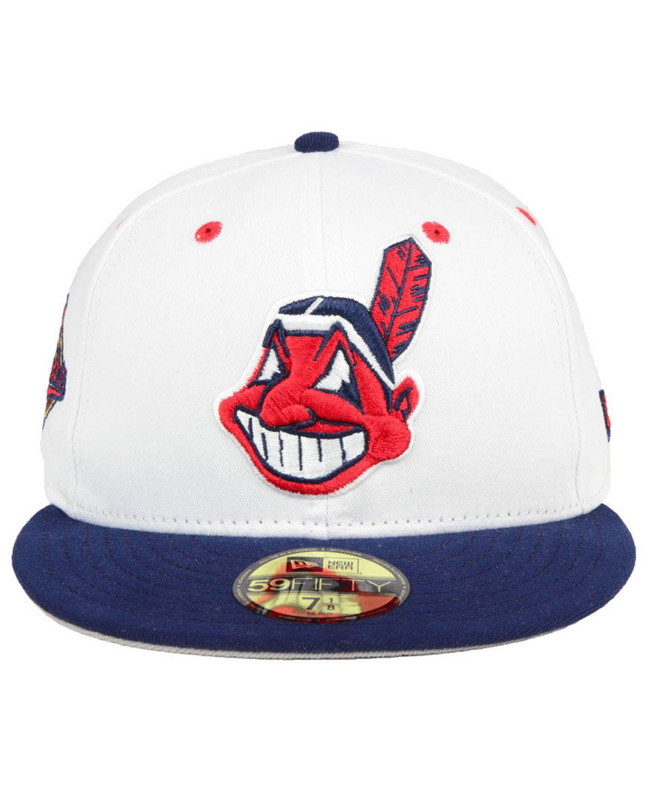 KTZ Cleveland Indians Retro World Series Patch 59fifty Fitted Cap in White  for Men