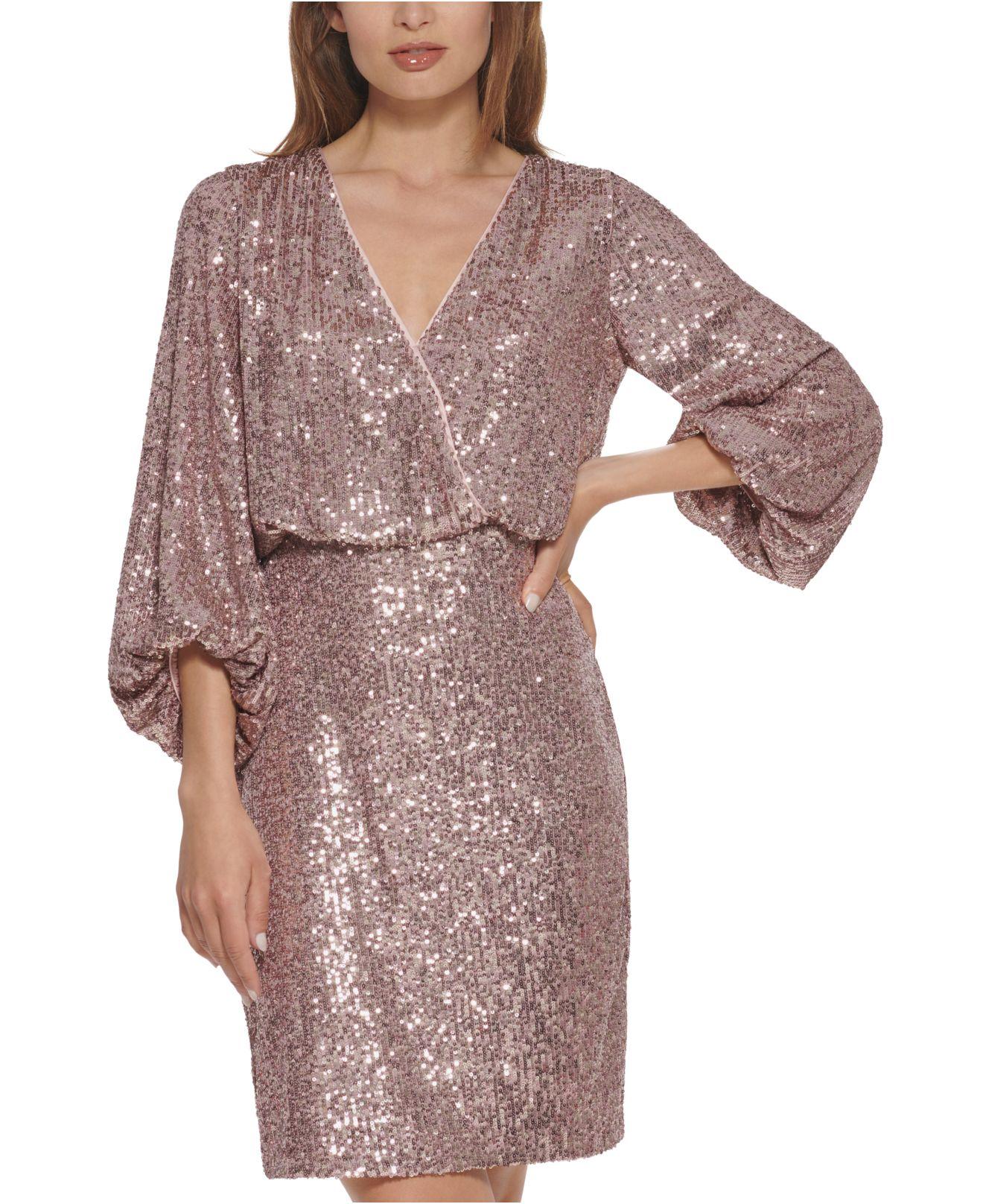 Synthetic Sequined Blouson Shift Dress ...