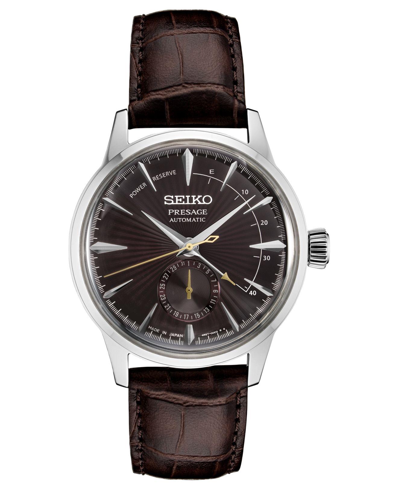 Seiko Automatic Presage Brown Leather Strap Watch 40.5mm for Men Save