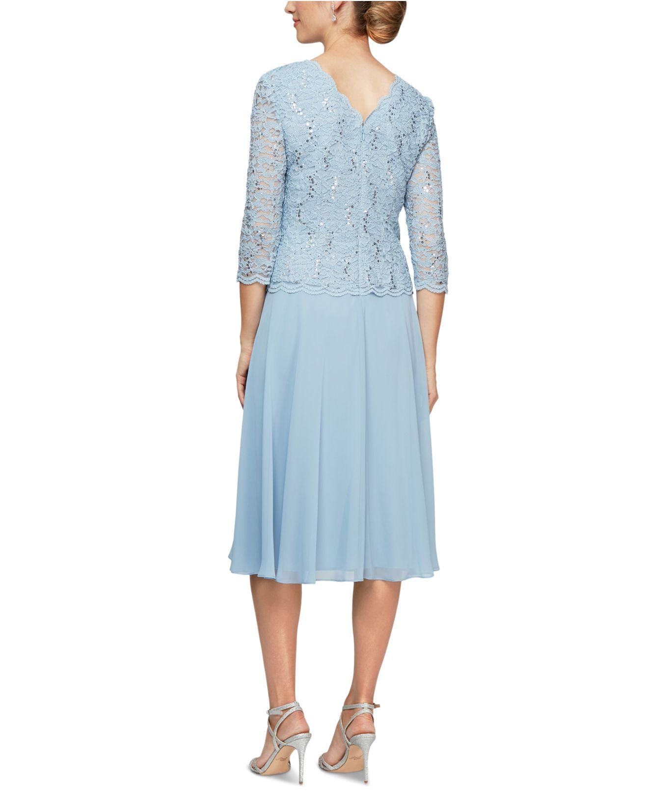 Alex Evenings Sequined Lace Contrast Dress in Sky Blue (Blue) Lyst