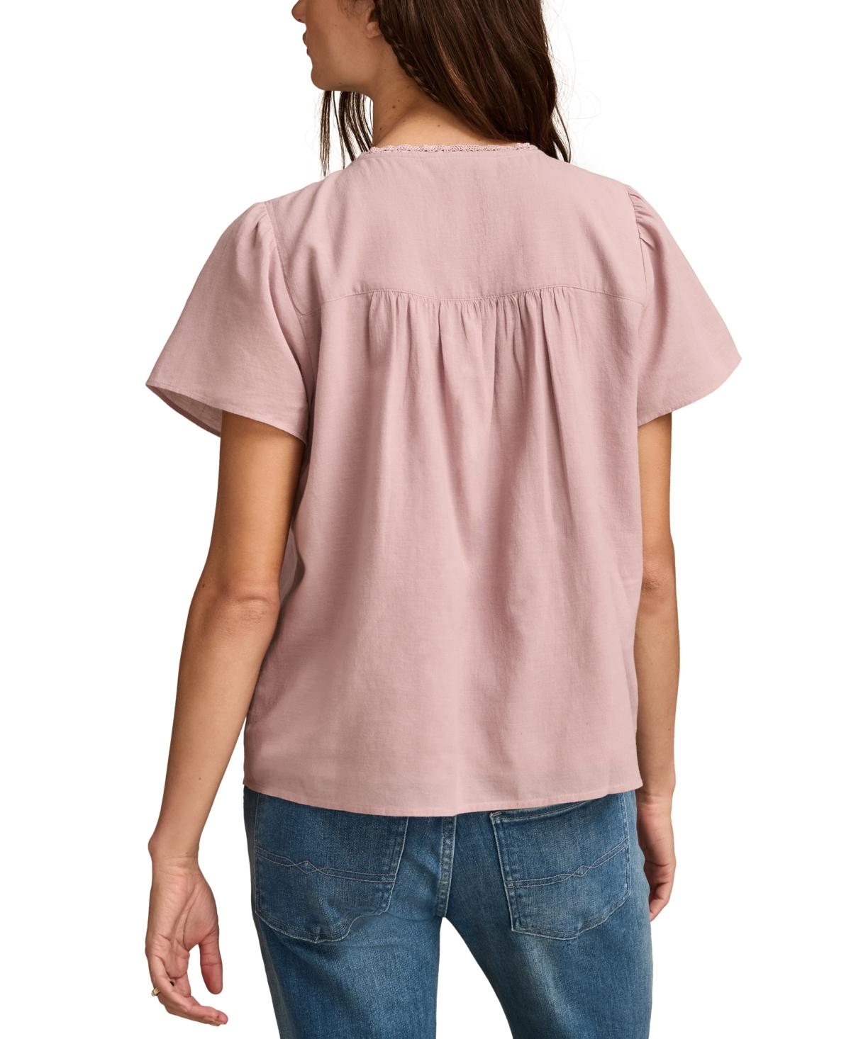 売れ筋商品|||ラッキーブランド カットソー トップス レディース Women's Cotton Pleated Split-Neck Peasant Top Blue Surf Lucky Brand Cotton Pleated Split-neck Peasant Top in Blue | Lyst