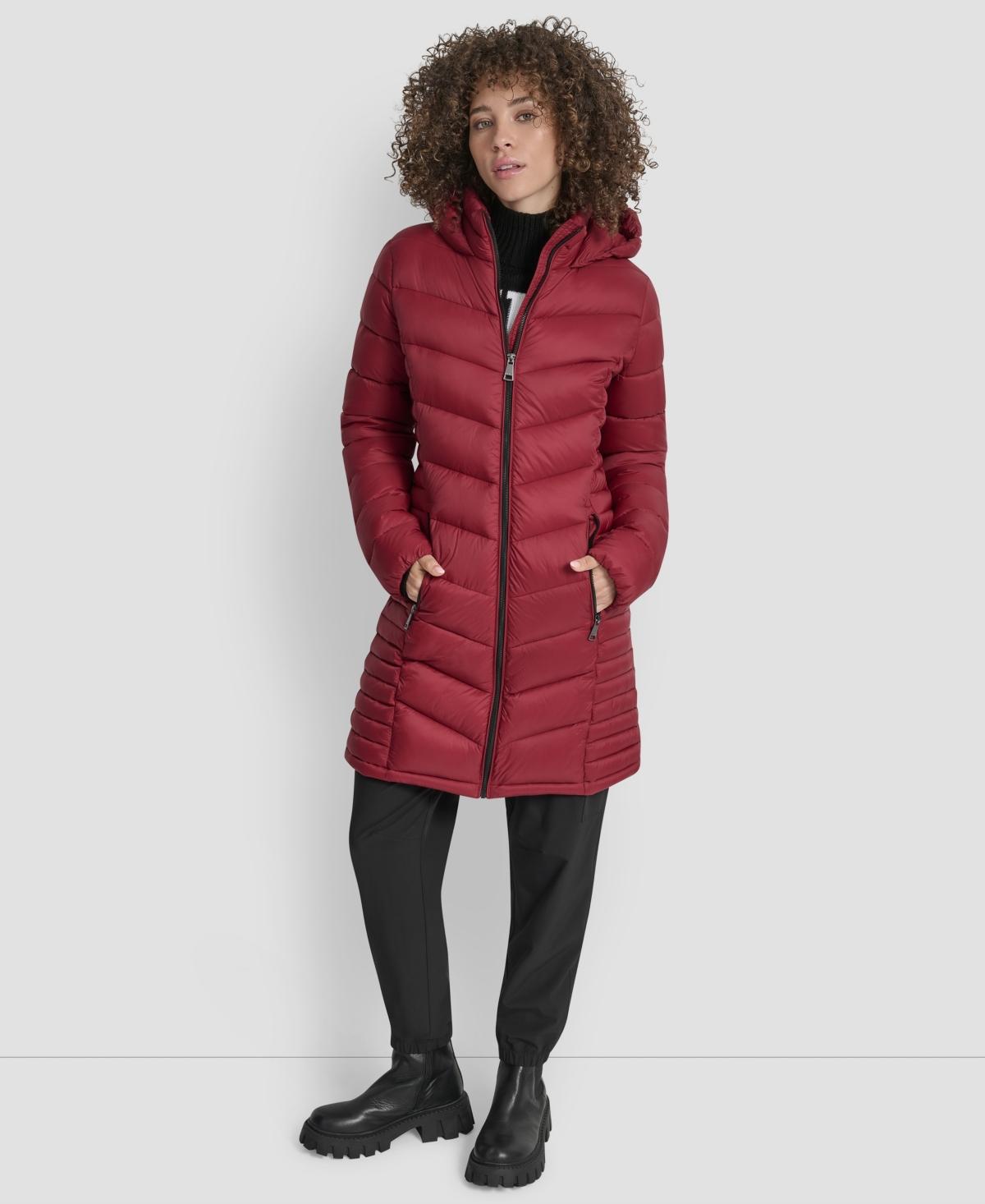 DKNY Zip-front Long Coat in Red | Lyst
