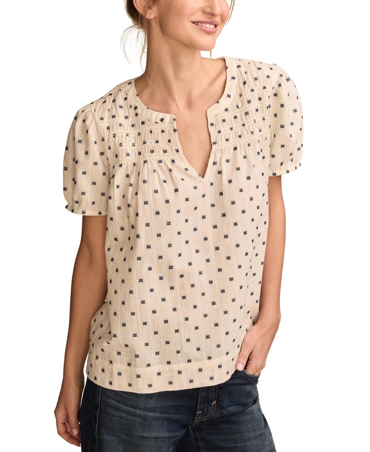 Lucky Brand Clip Jacquard Puff-sleeve Top in Natural | Lyst