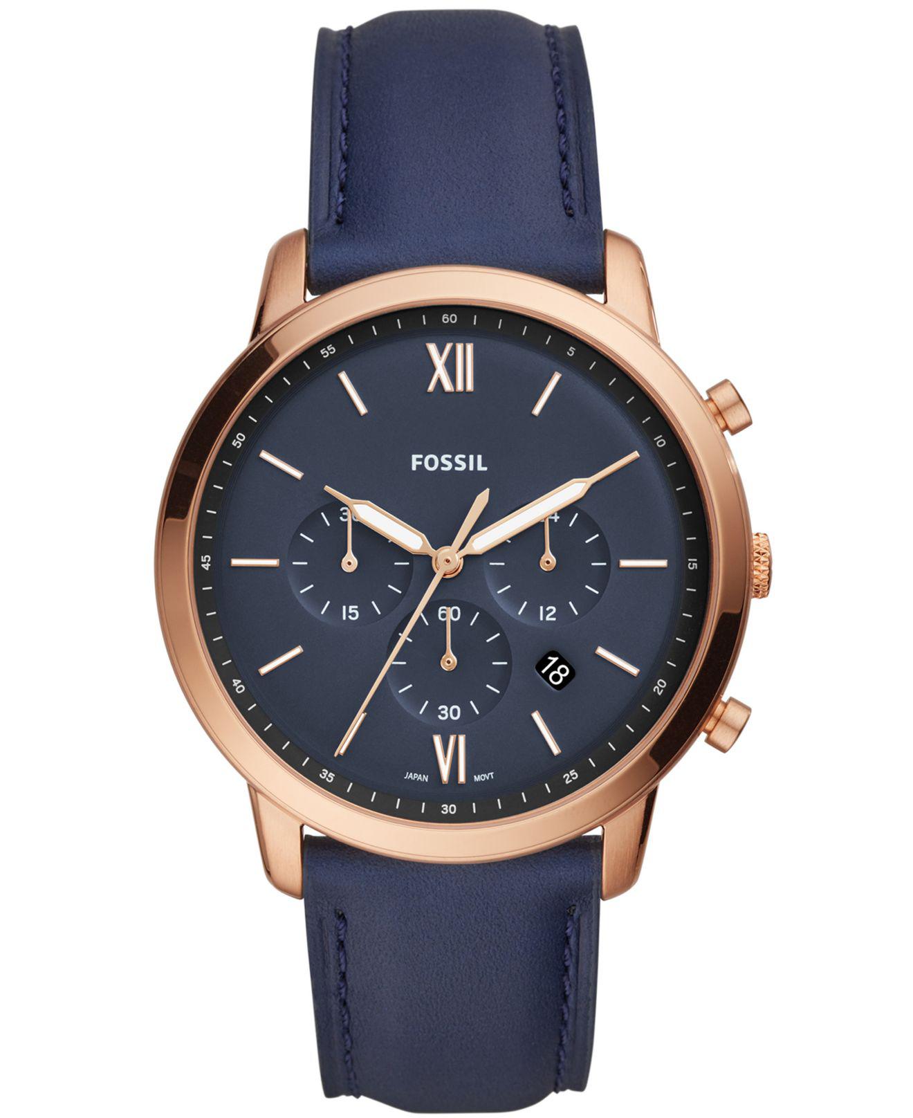 Fossil Leather Neutra Chrono Watch in Rose Gold Leather (Blue) for Men ...
