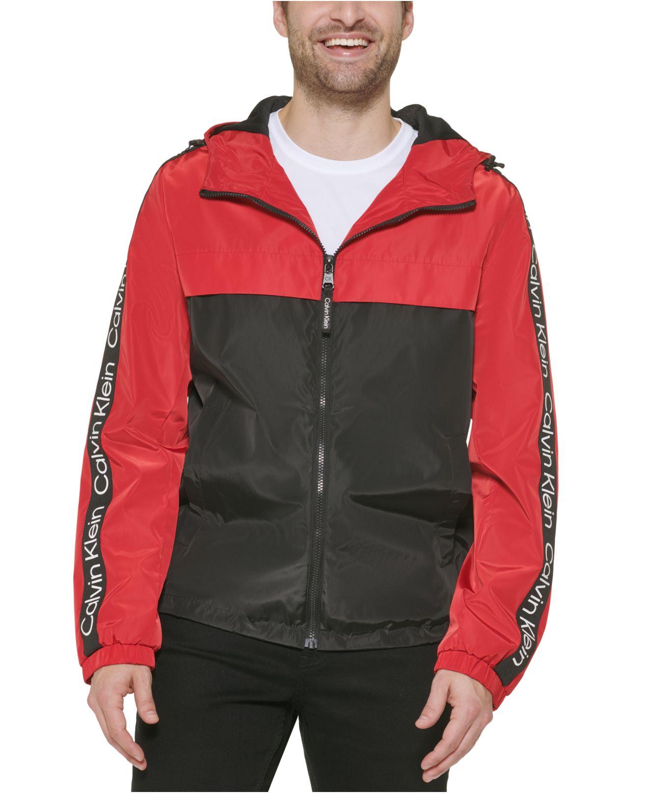 Calvin Klein Logo Taped Sleeves Hooded Windbreaker Jacket in Red for Men |  Lyst