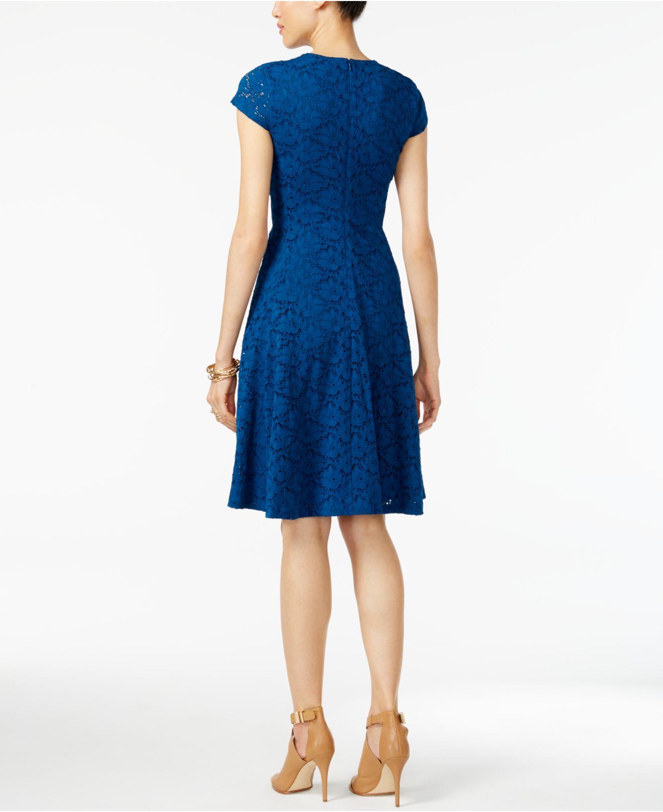 Alfani Lace Fit & Flare Dress in Blue - Lyst