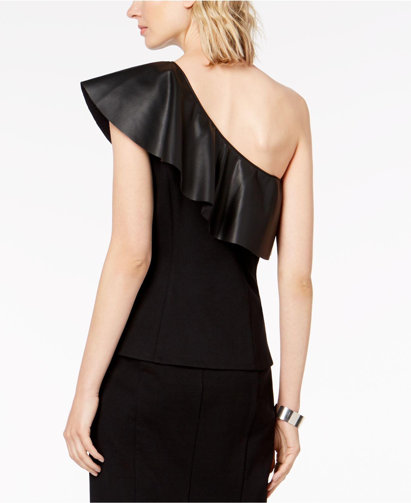 INC International Concepts Inc Faux-leather One-shoulder Top, Created For  Macy's in Black