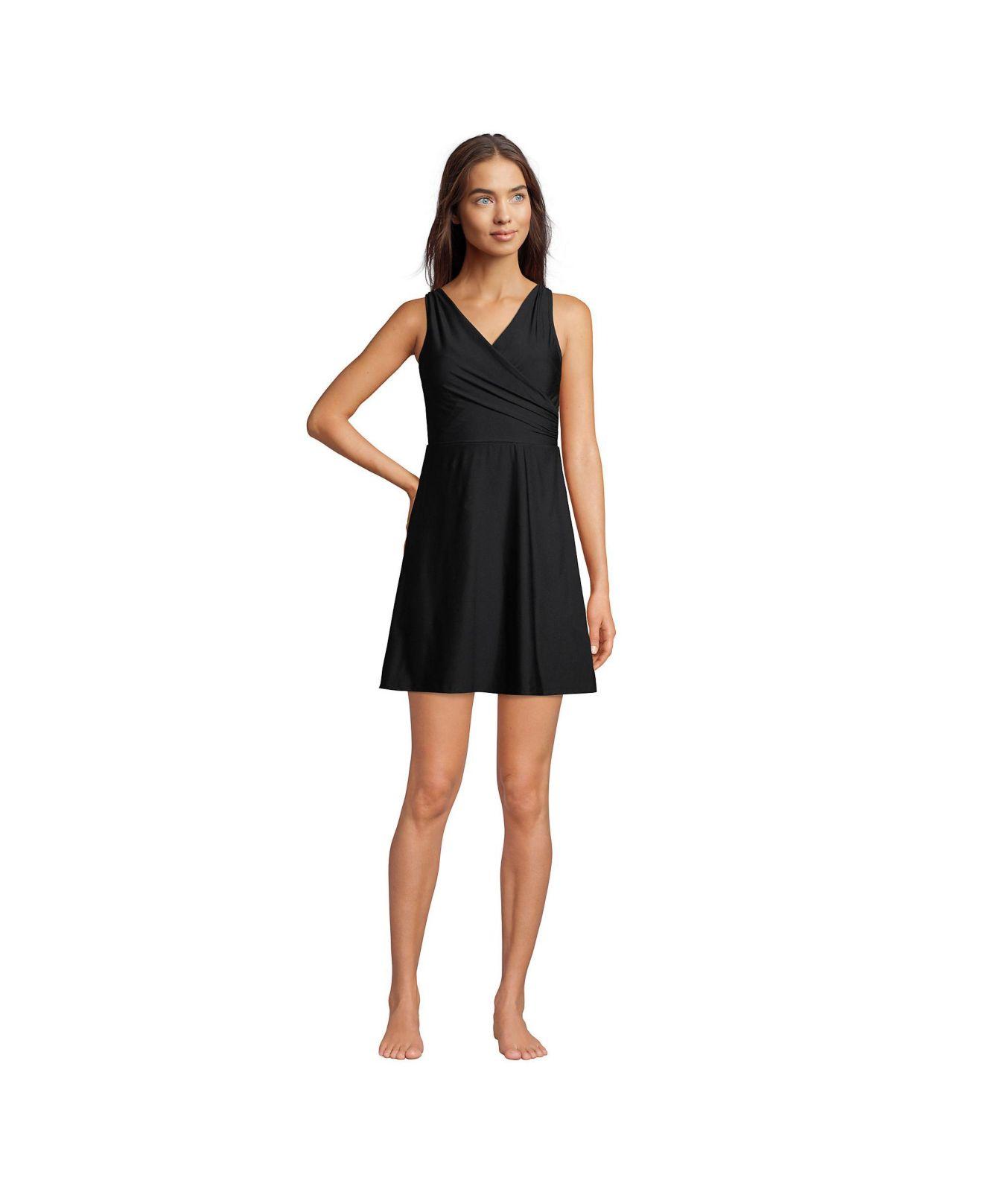 Lands' End Petite Tummy Control Surplice Wrap Swim Dress One Piece ...