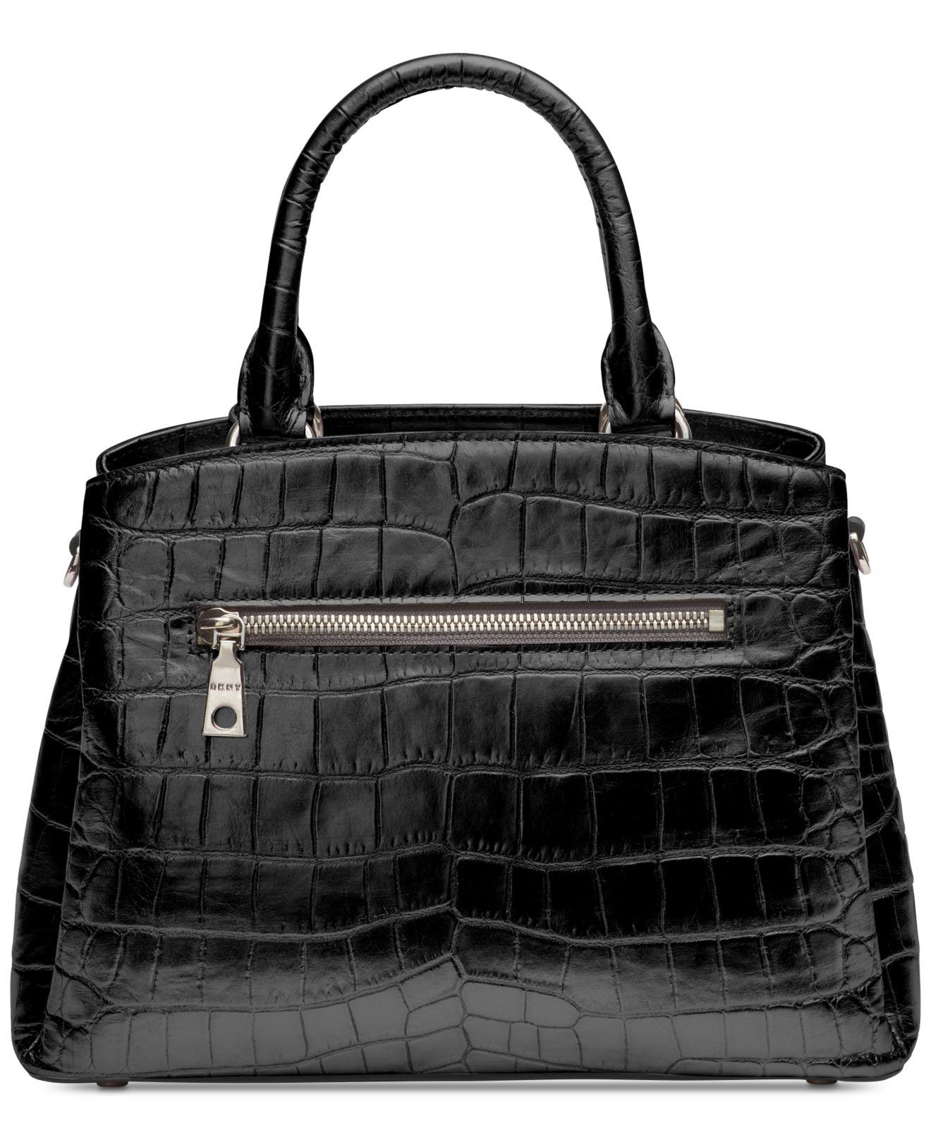 Black Croc Embossement Leather Satchel Bag