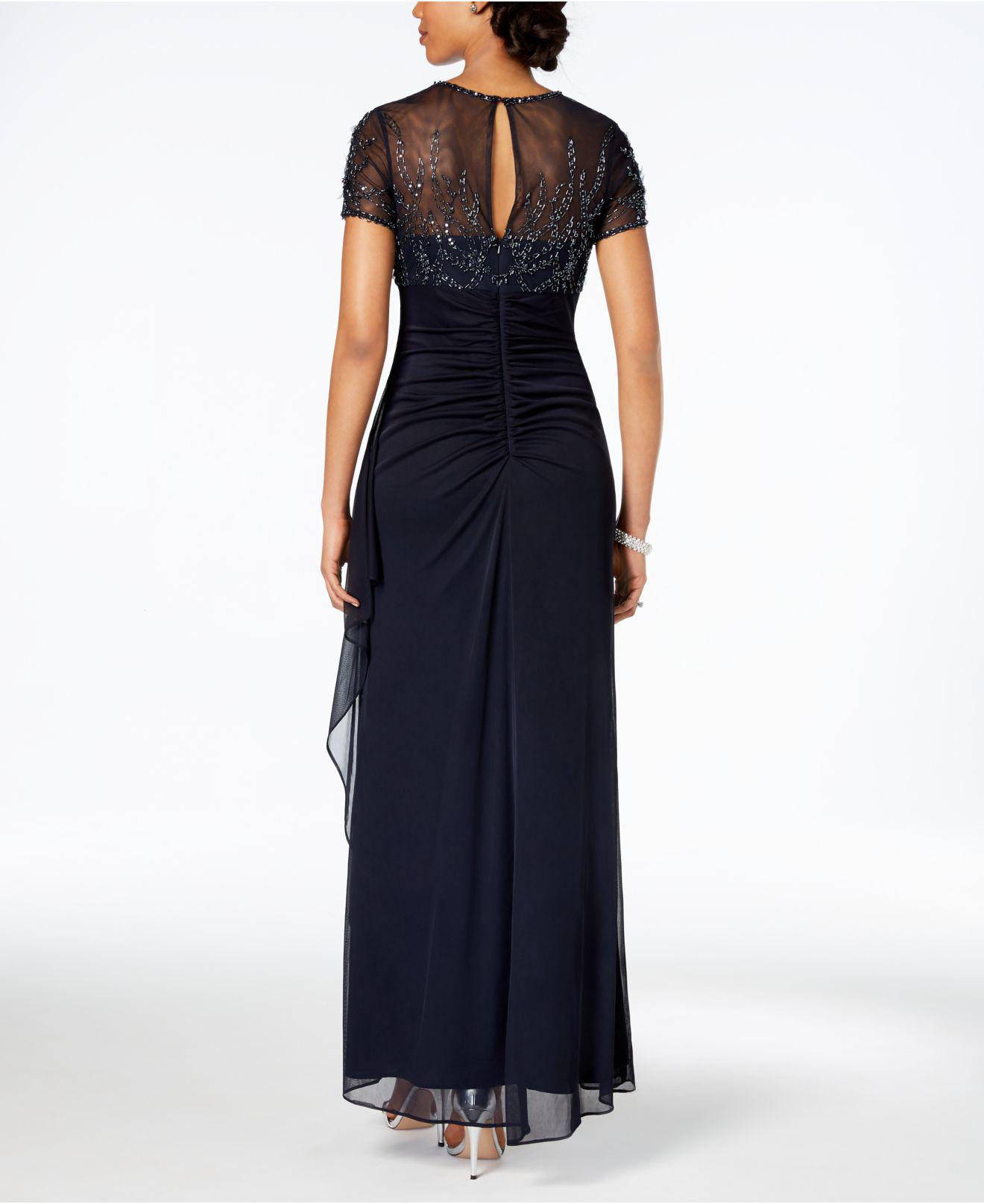 xscape beaded bodice chiffon gown