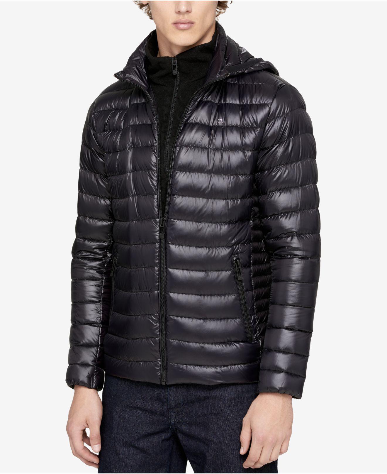 Calvin Klein Fleece Packable Down Hooded Puffer Jacket in Black for Men ...
