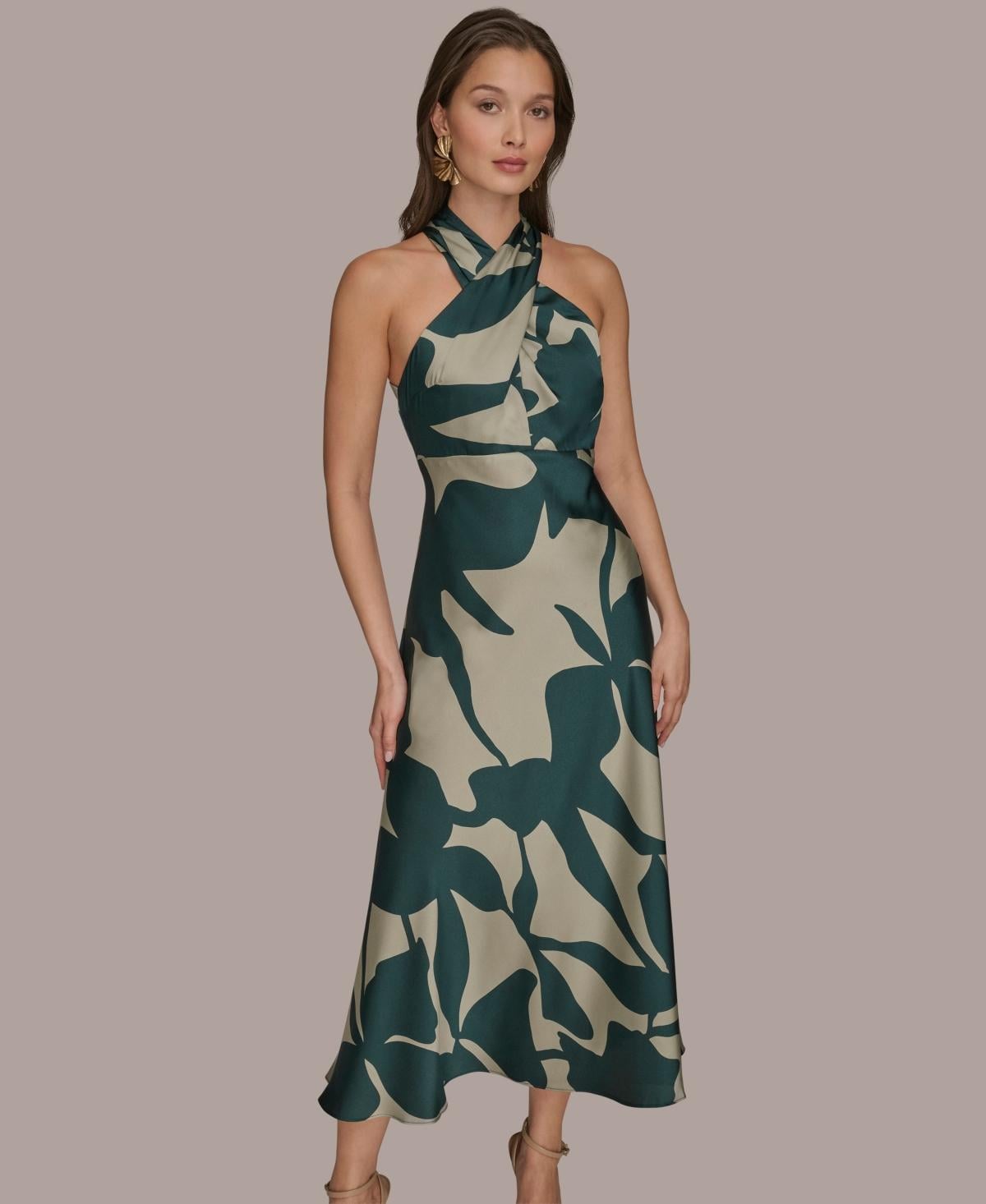 Donna Karan Halter Neck Maxi Dress in Green | Lyst