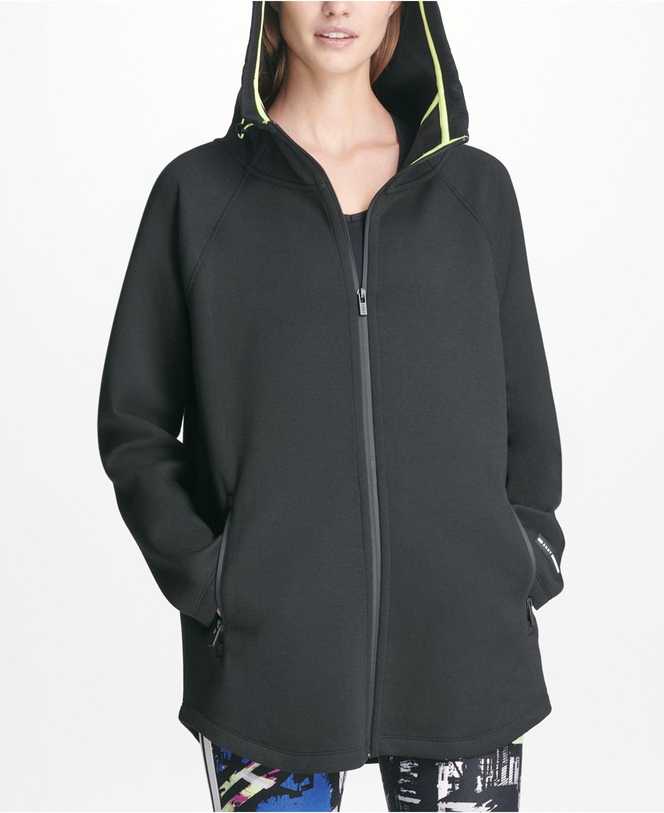 Download DKNY Synthetic Colorblocked Zip-front Hoodie in Black - Lyst