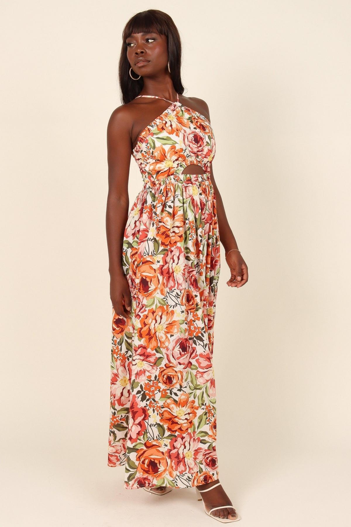 open lace back dress *Madeira Midi Dress (Orange Floral), XL
