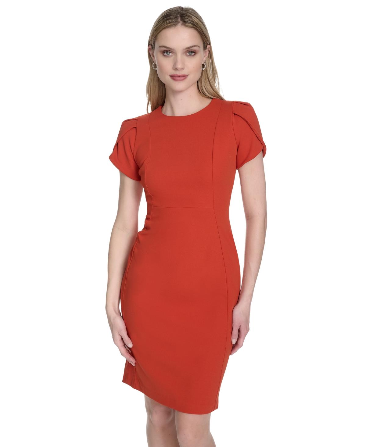 navy blue dress for baby girl Calvin Klein Tulip-sleeve Sheath Dress in White main image 1