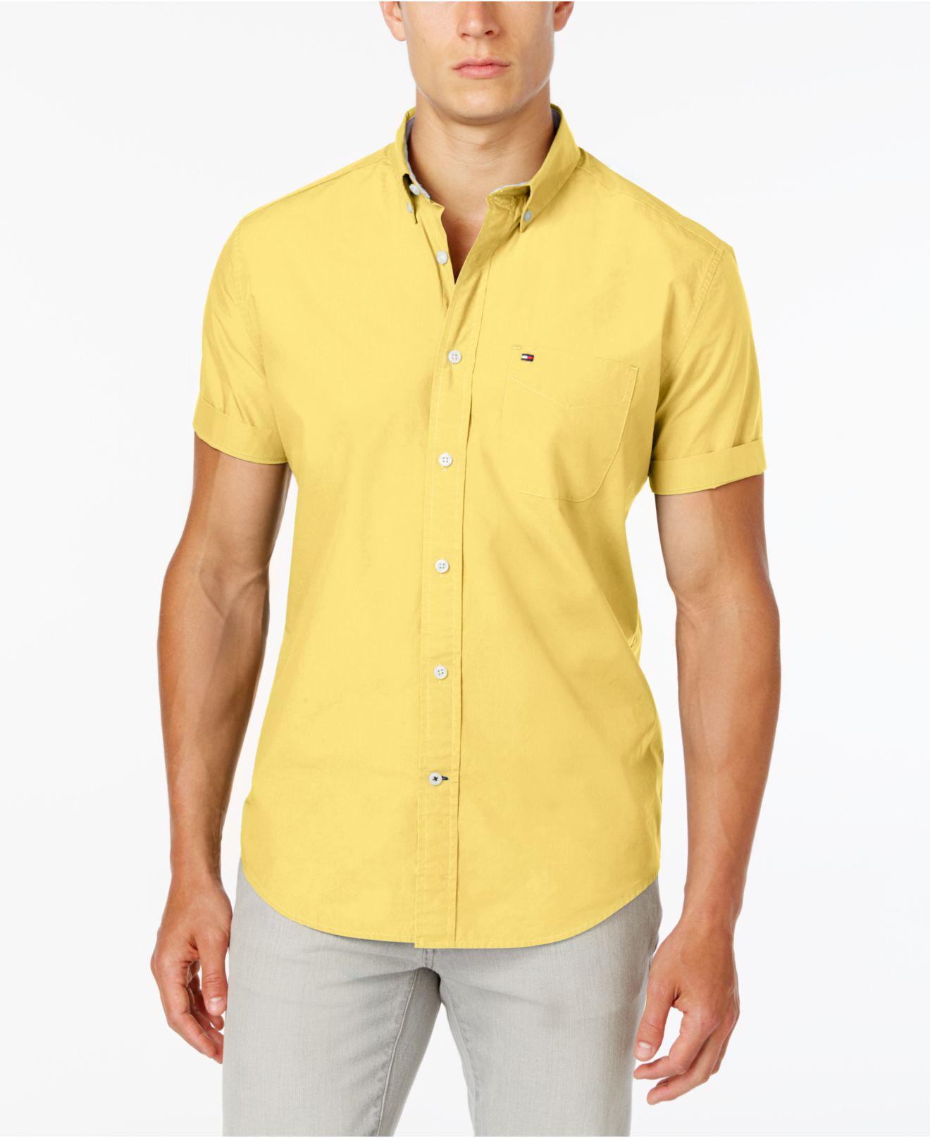 Tommy Hilfiger Cotton Maxwell Short-sleeve Button-down Shirt in Yellow ...