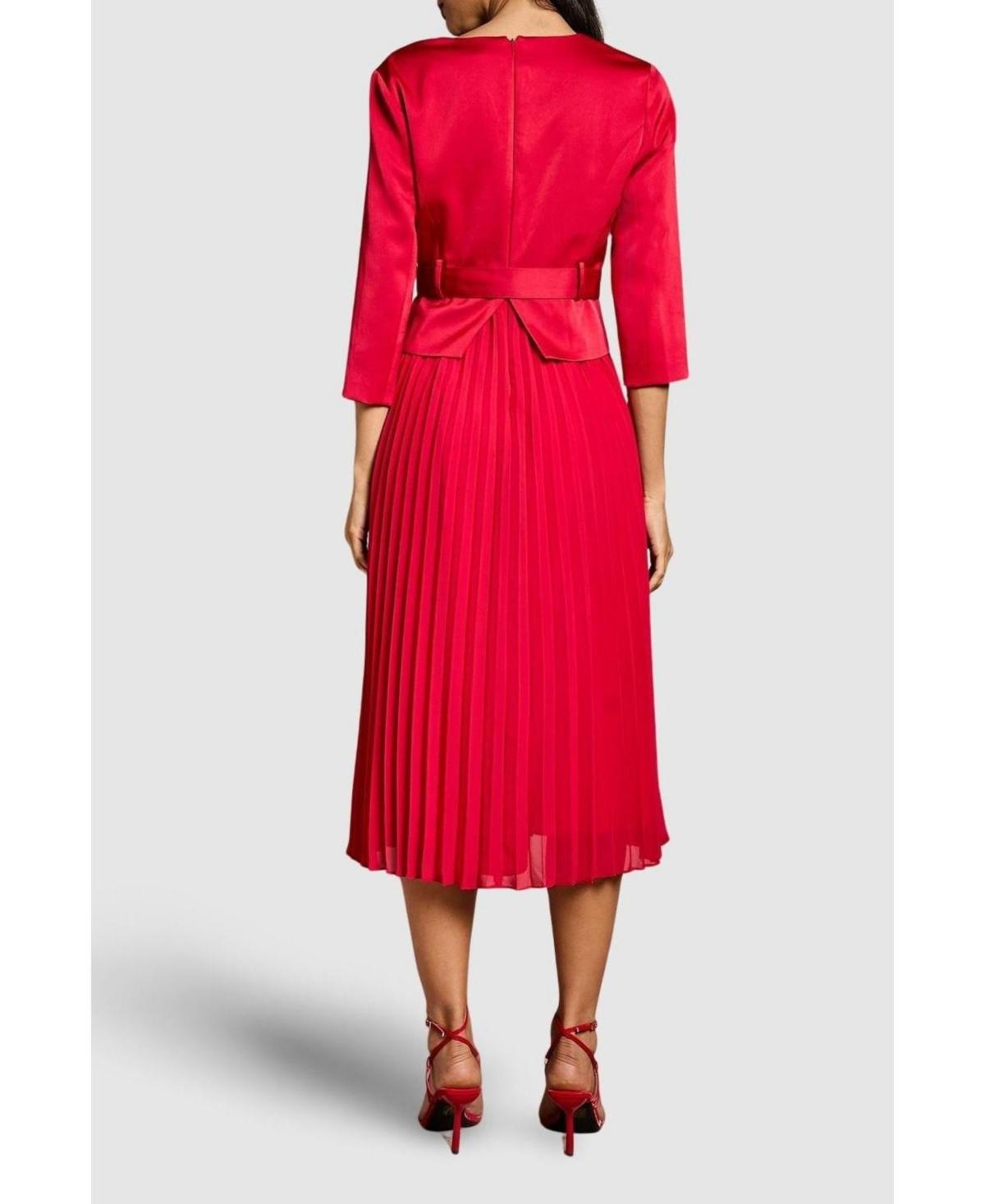 Coast Satin Bodice Pleat Skirt Midi Dress. in Red | Lyst