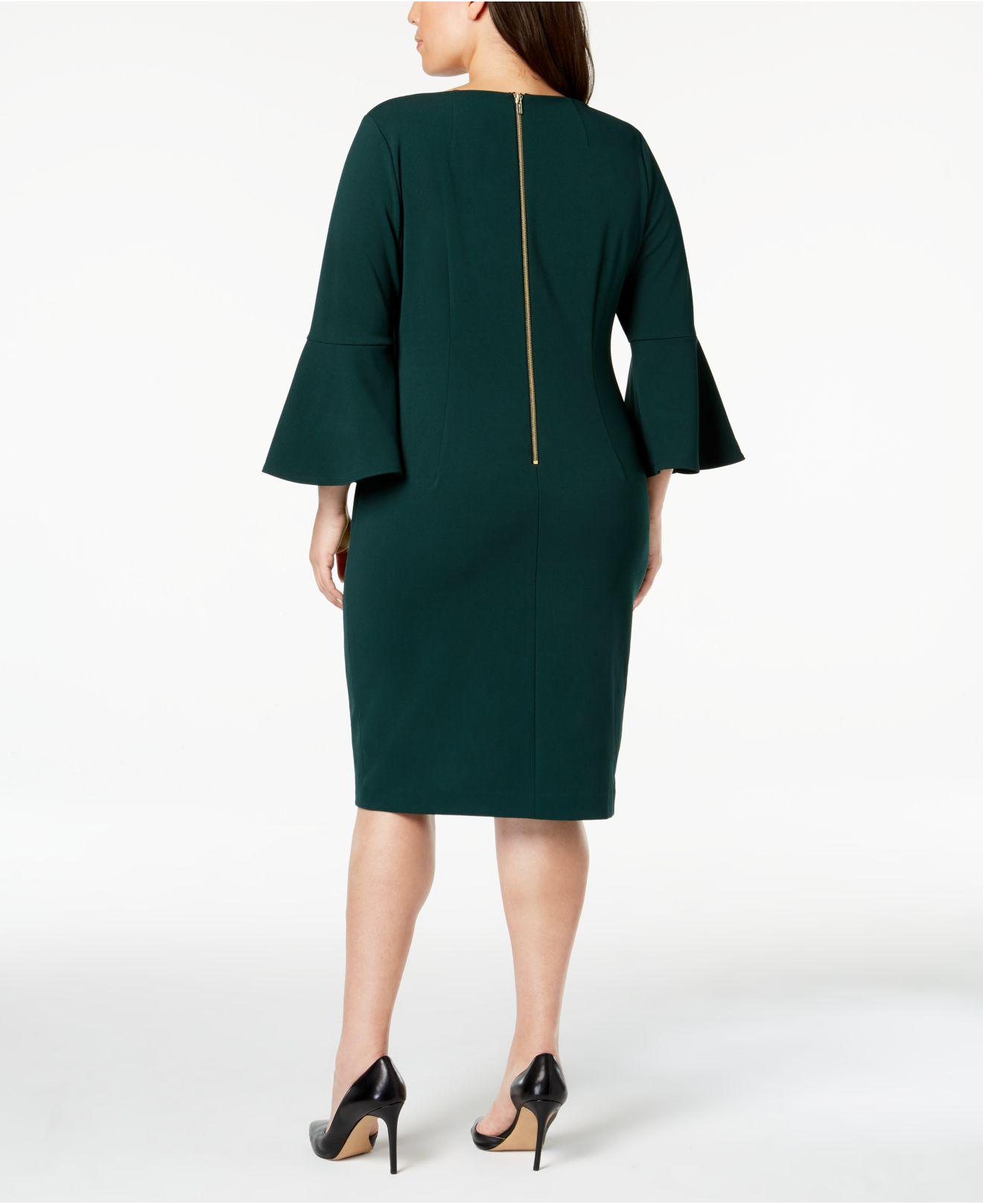 Calvin Klein Plus Size Bell-sleeve Sheath Dress in Green | Lyst